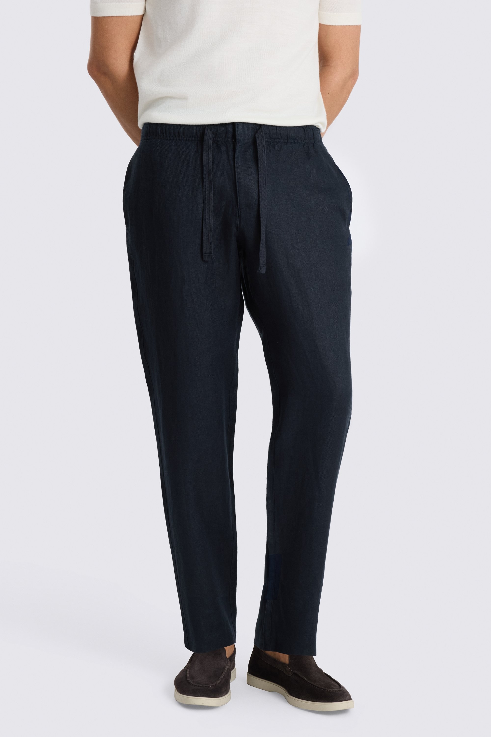 Navy Linen Drawstring Pants