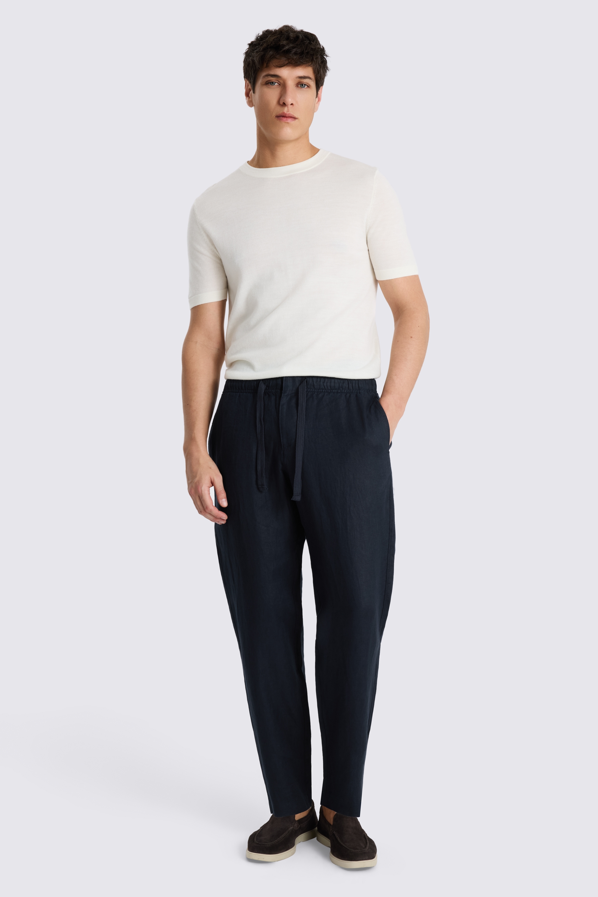 Navy Linen Drawstring Pants