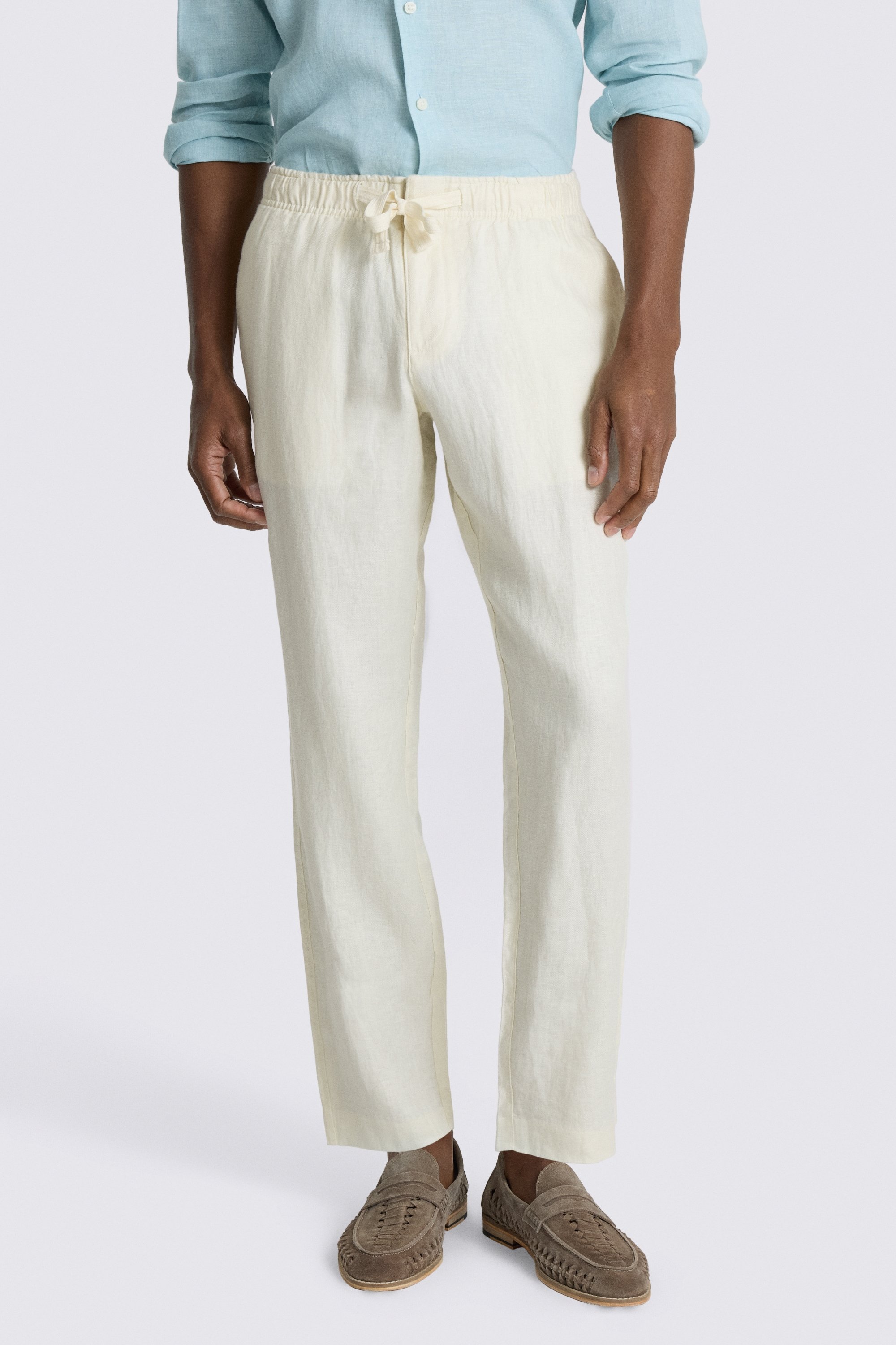 Off White Linen Drawstring Trousers