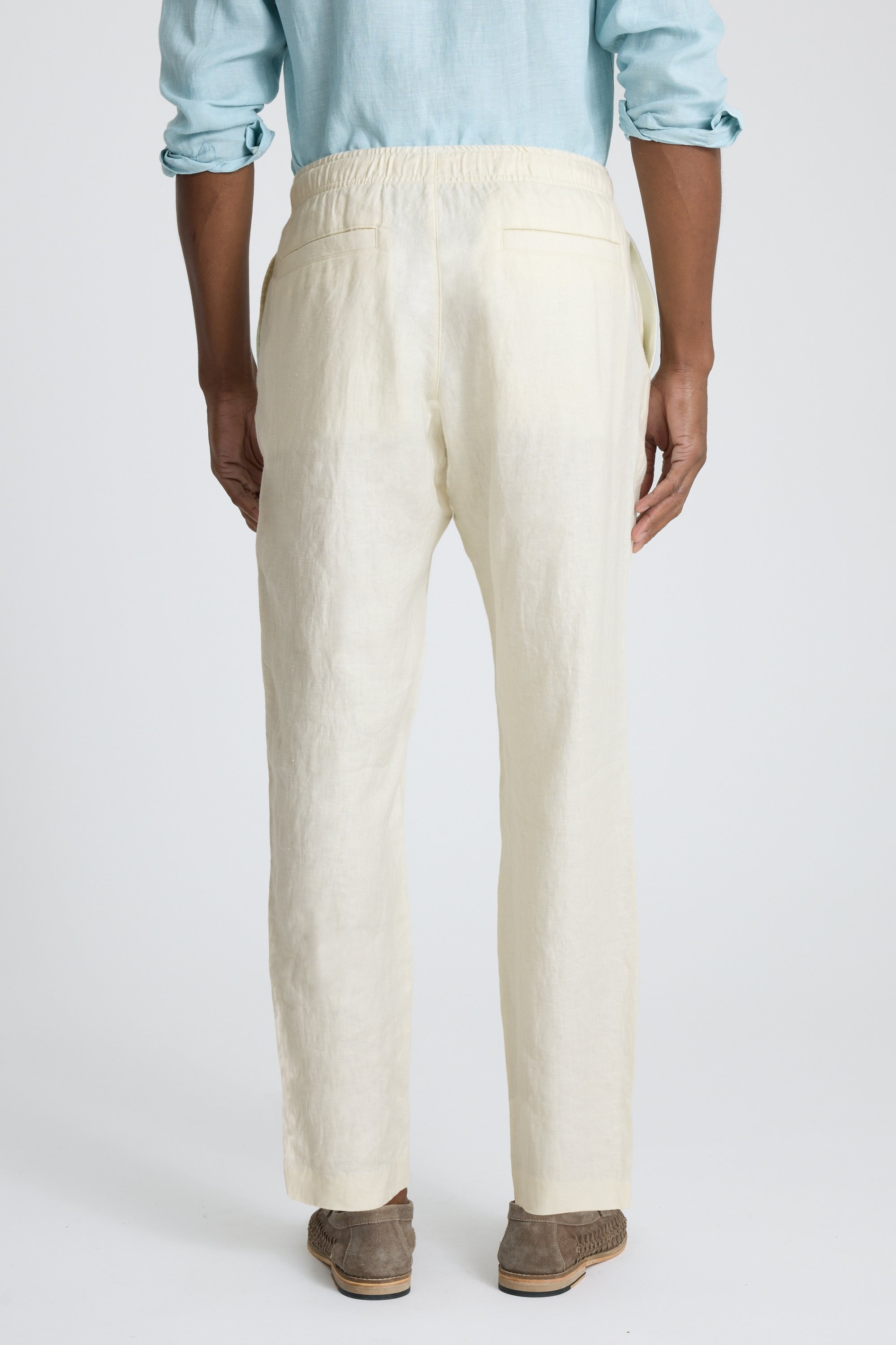 Off White Linen Drawstring Trousers