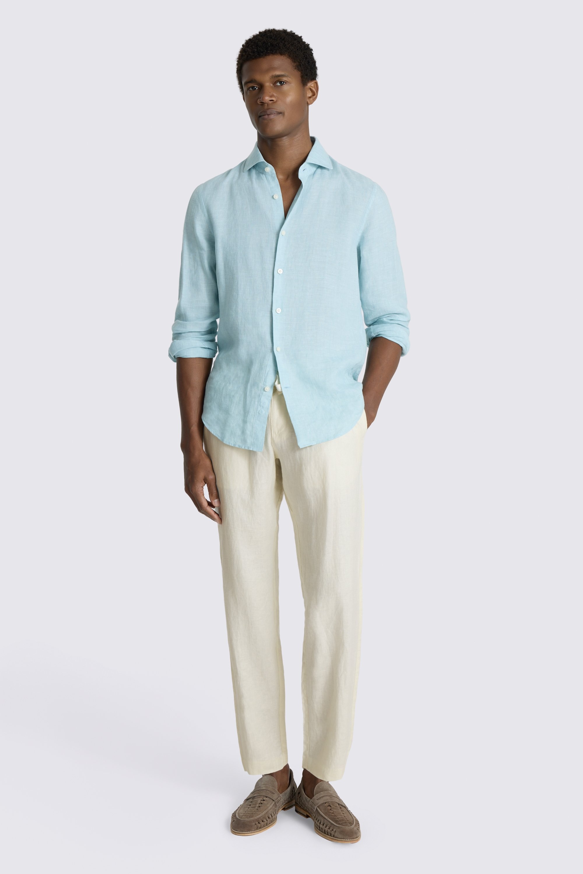 Off White Linen Drawstring Trousers