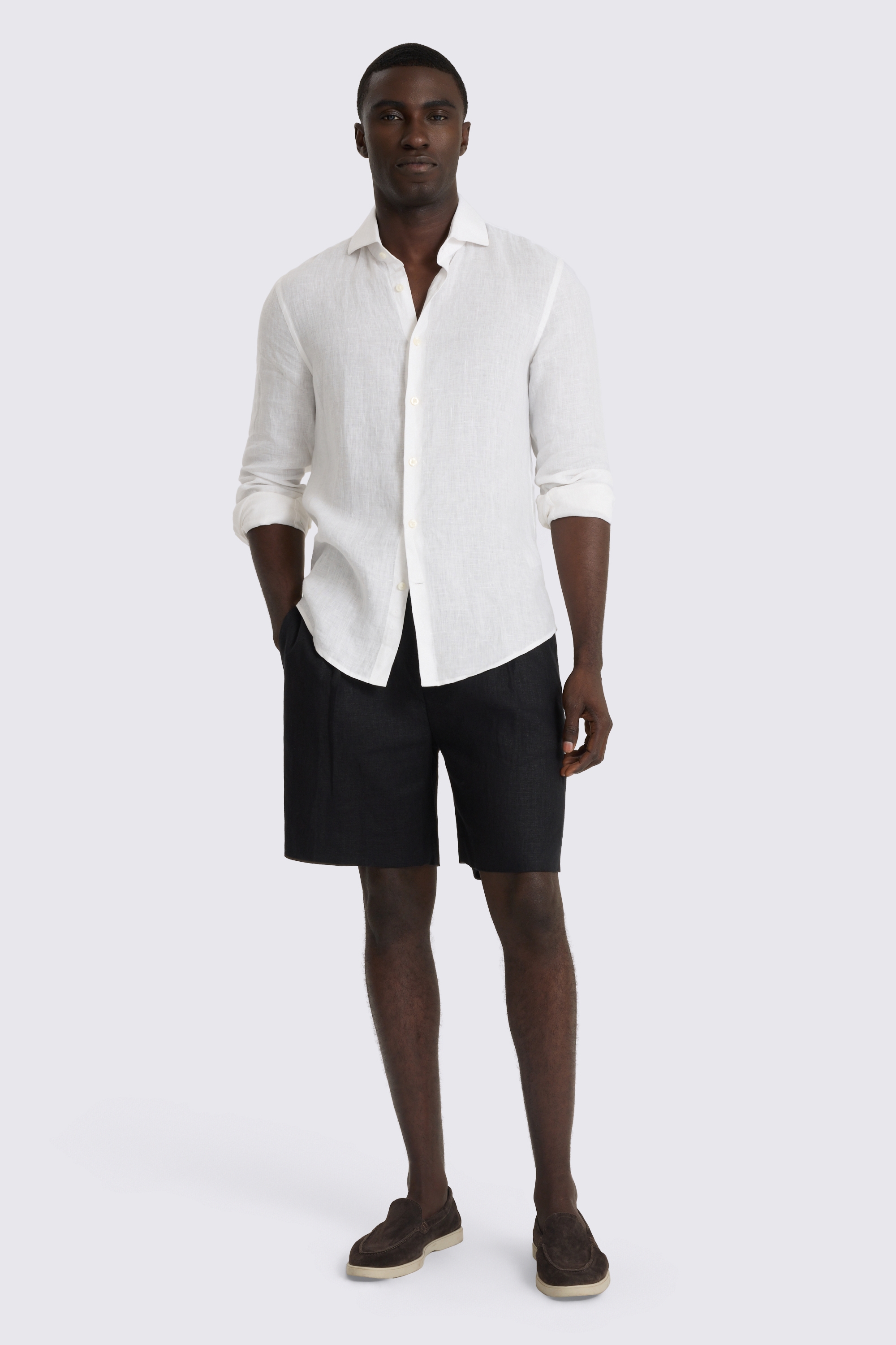Black Linen-Blend Shorts