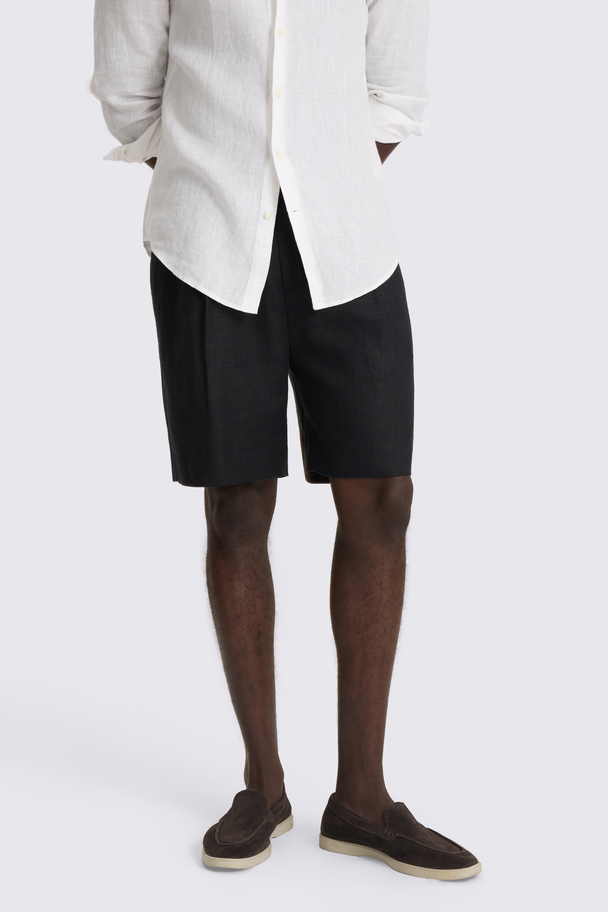 Black Linen-Blend Shorts