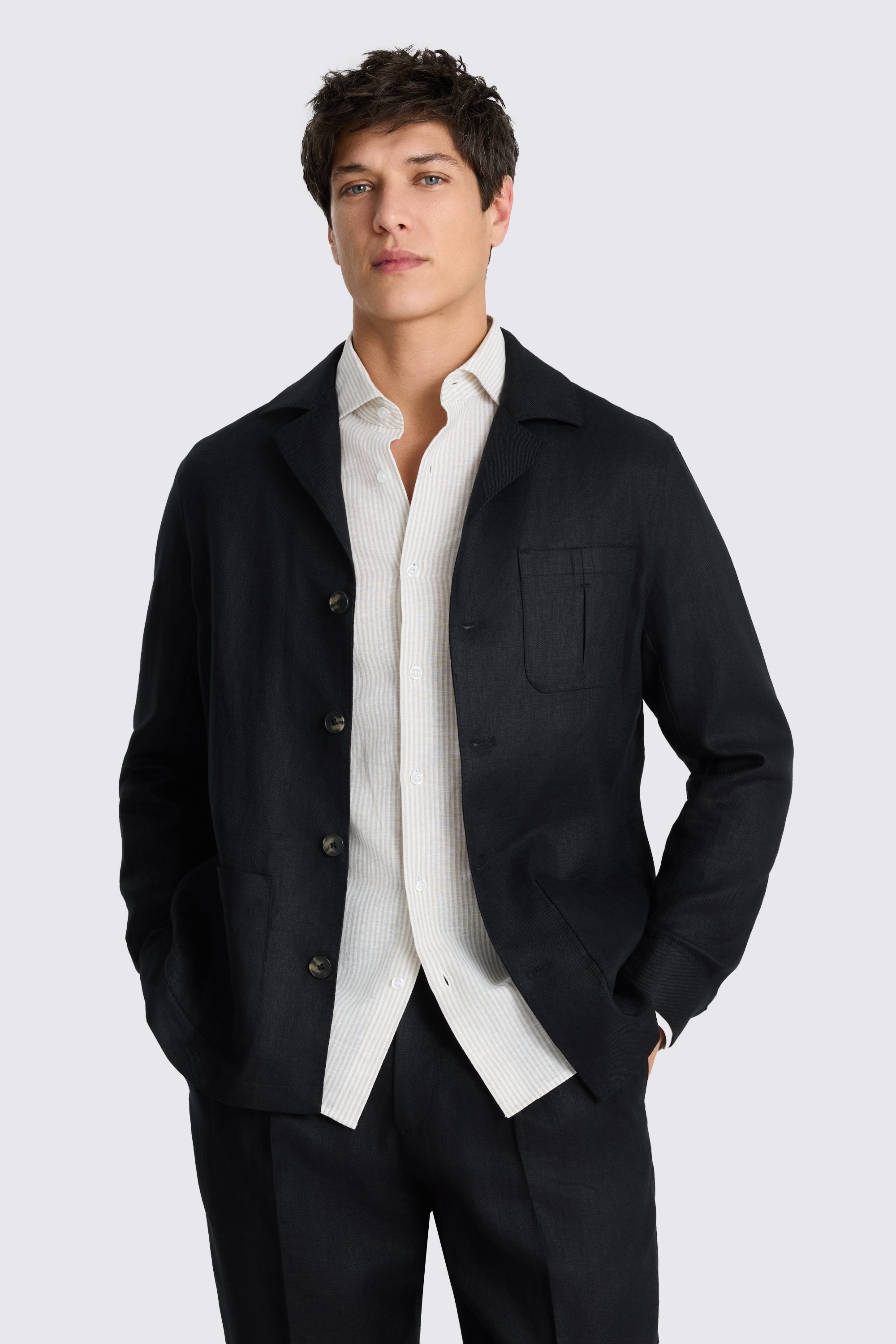 Black Twill Linen Shacket 