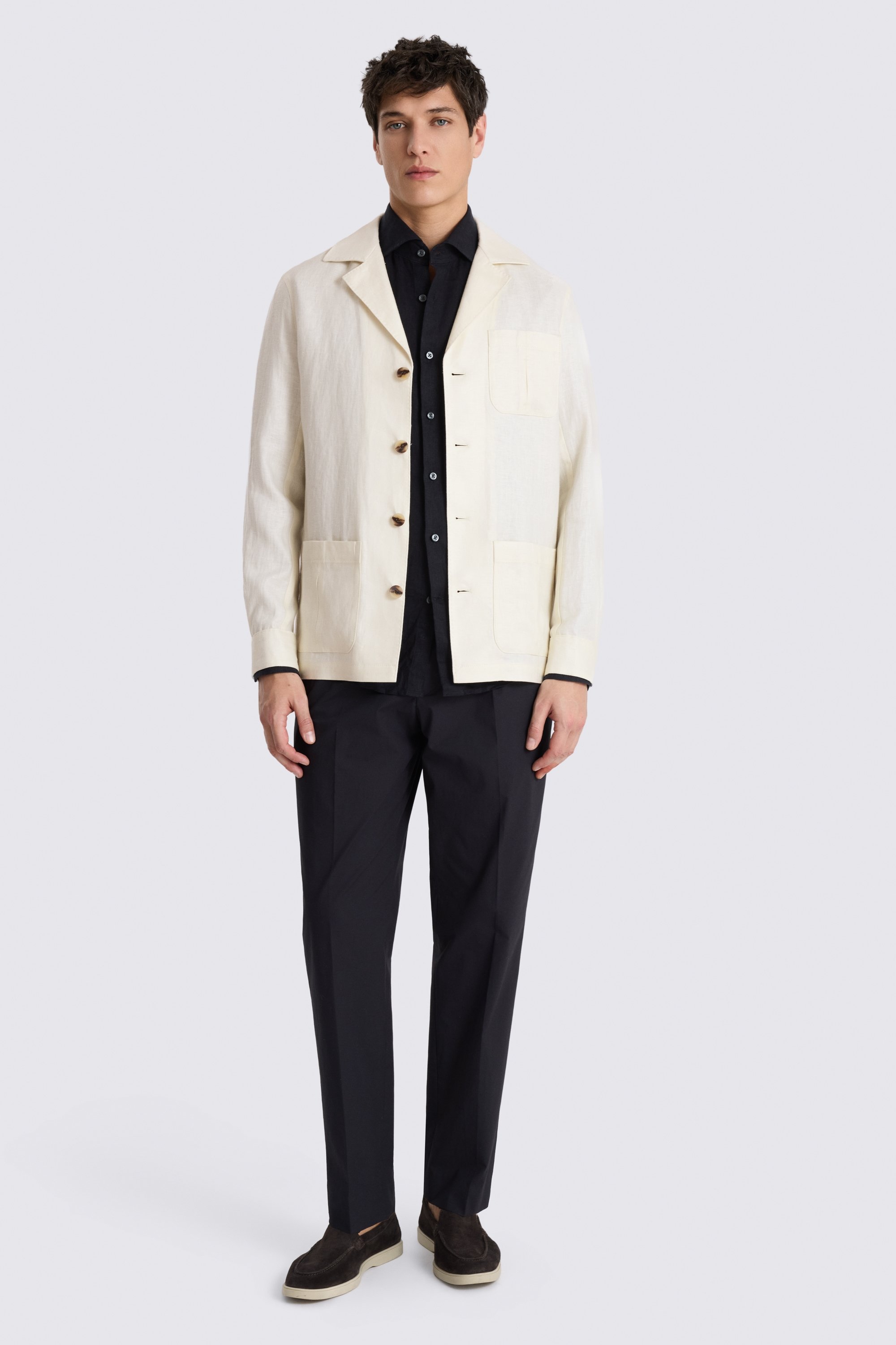 Off White Twill Linen Shacket 