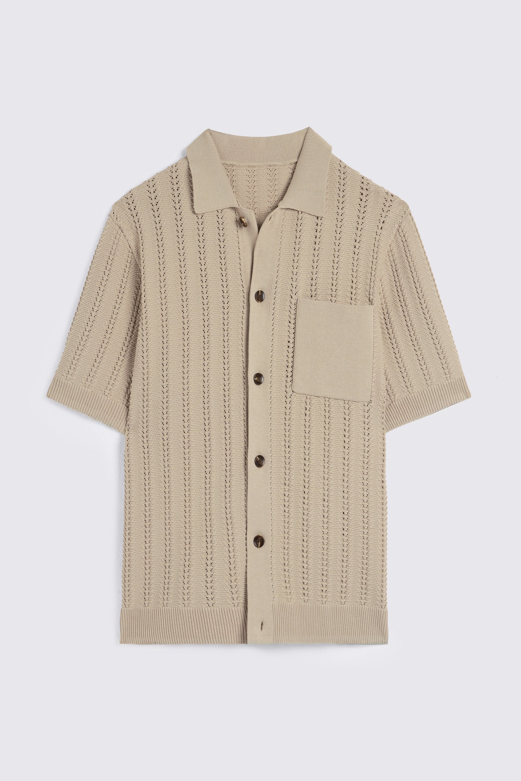 Neutral Chevron Pointelle Knitted Shirt