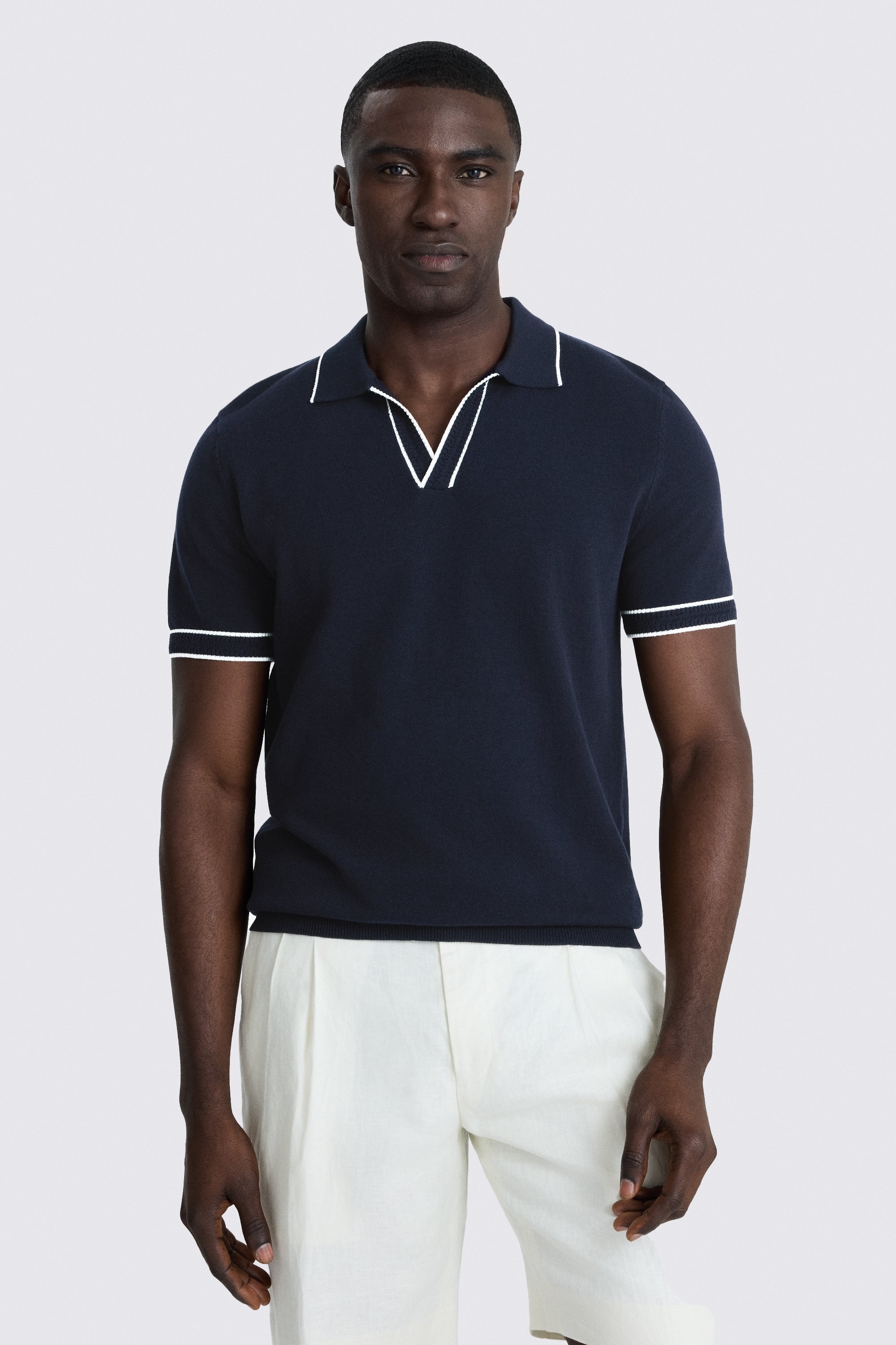 Navy Contrast Placket Cotton Skipper