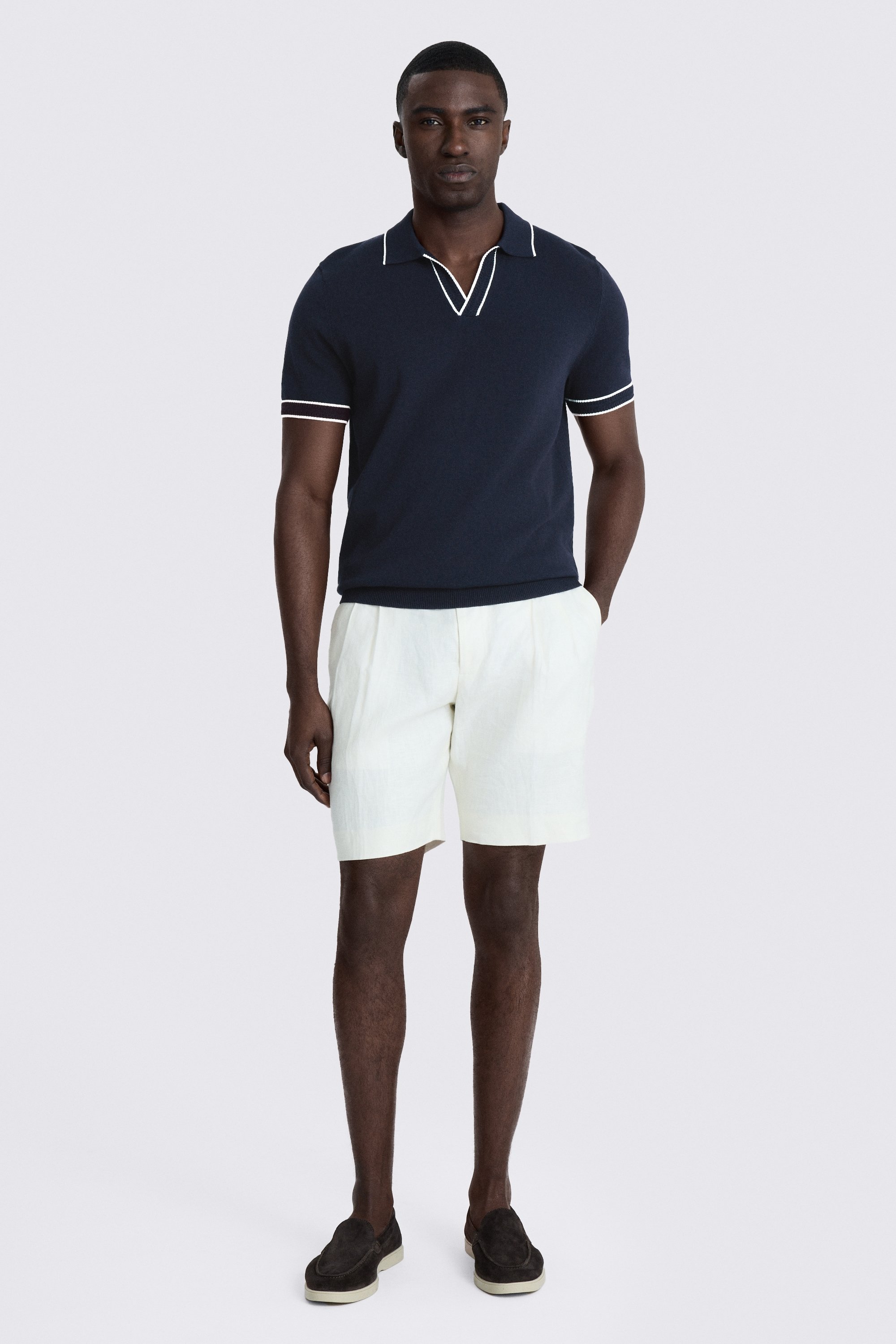 Navy Contrast Placket Cotton Skipper