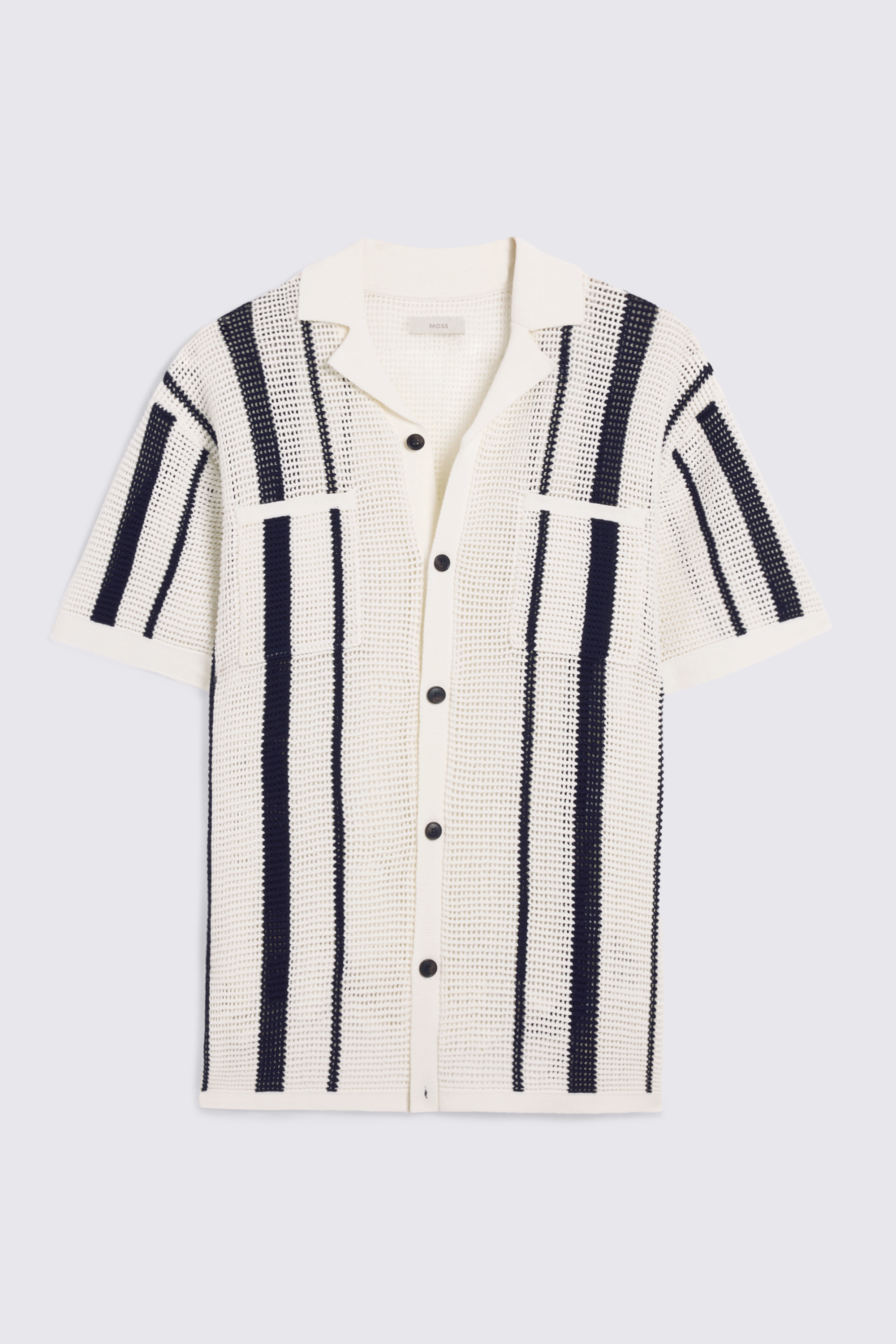White And Navy Stripe Open Knit Cotton Shirt