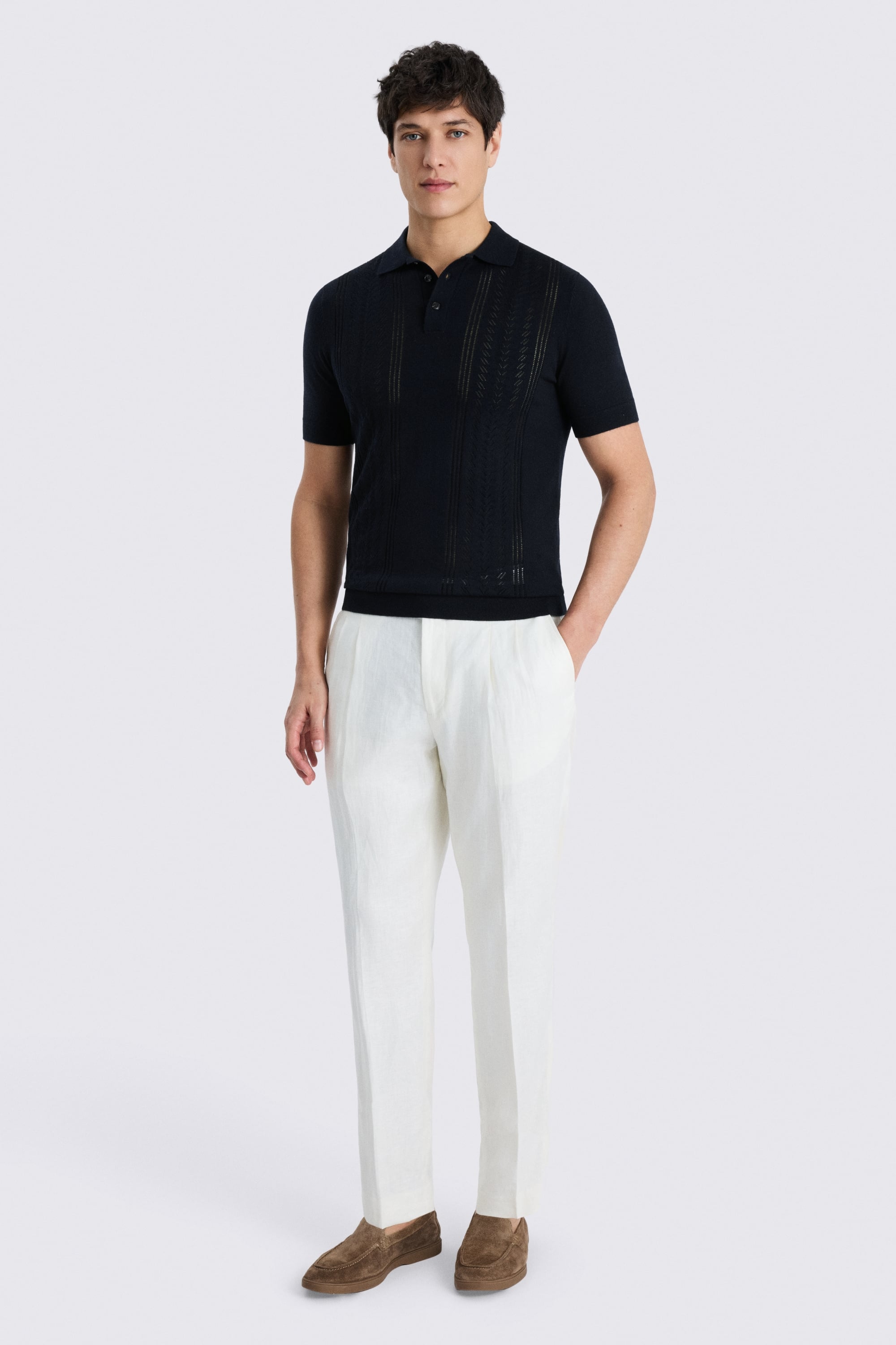 Navy Pointelle Polo Shirt