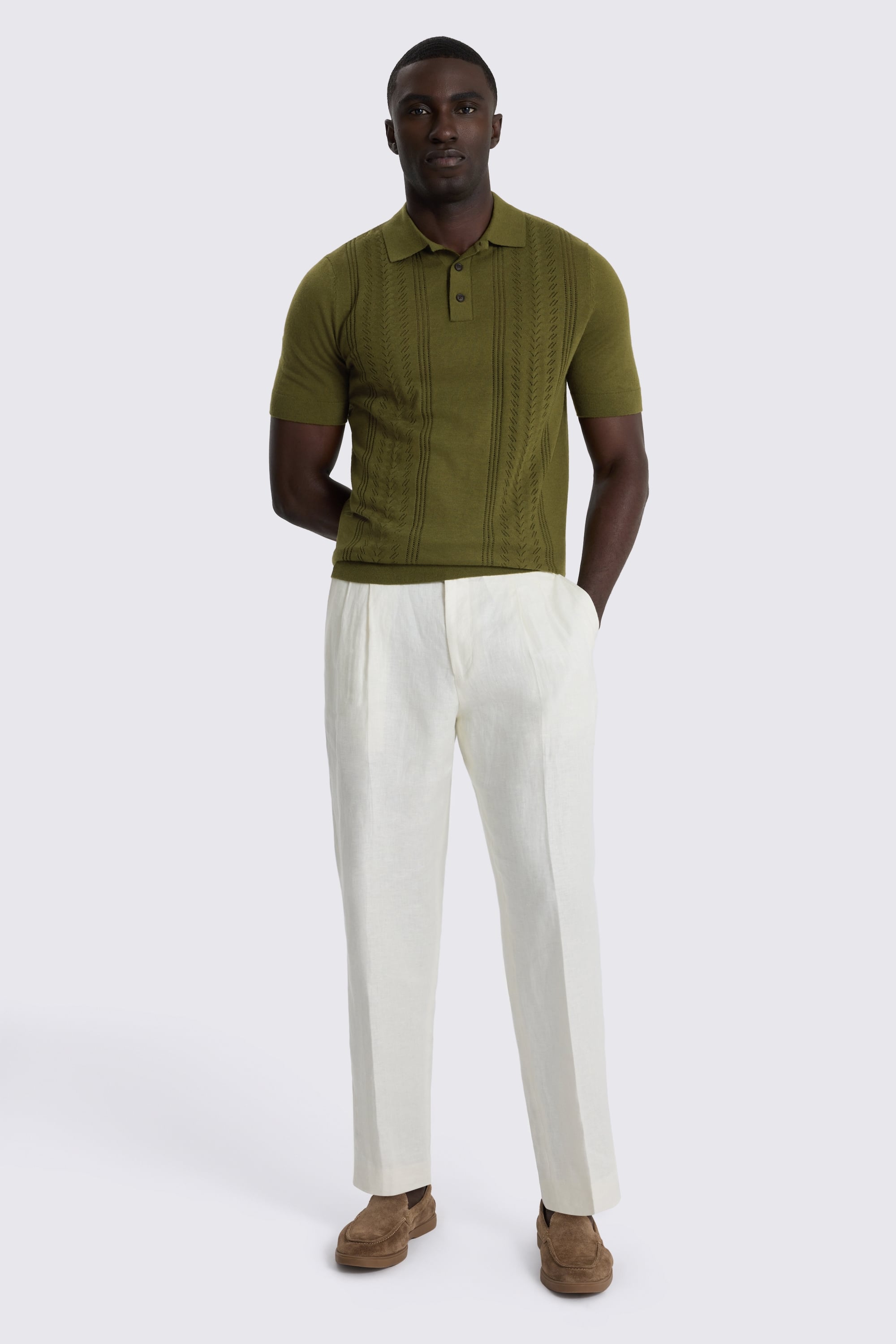 Olive Pointelle Polo Shirt
