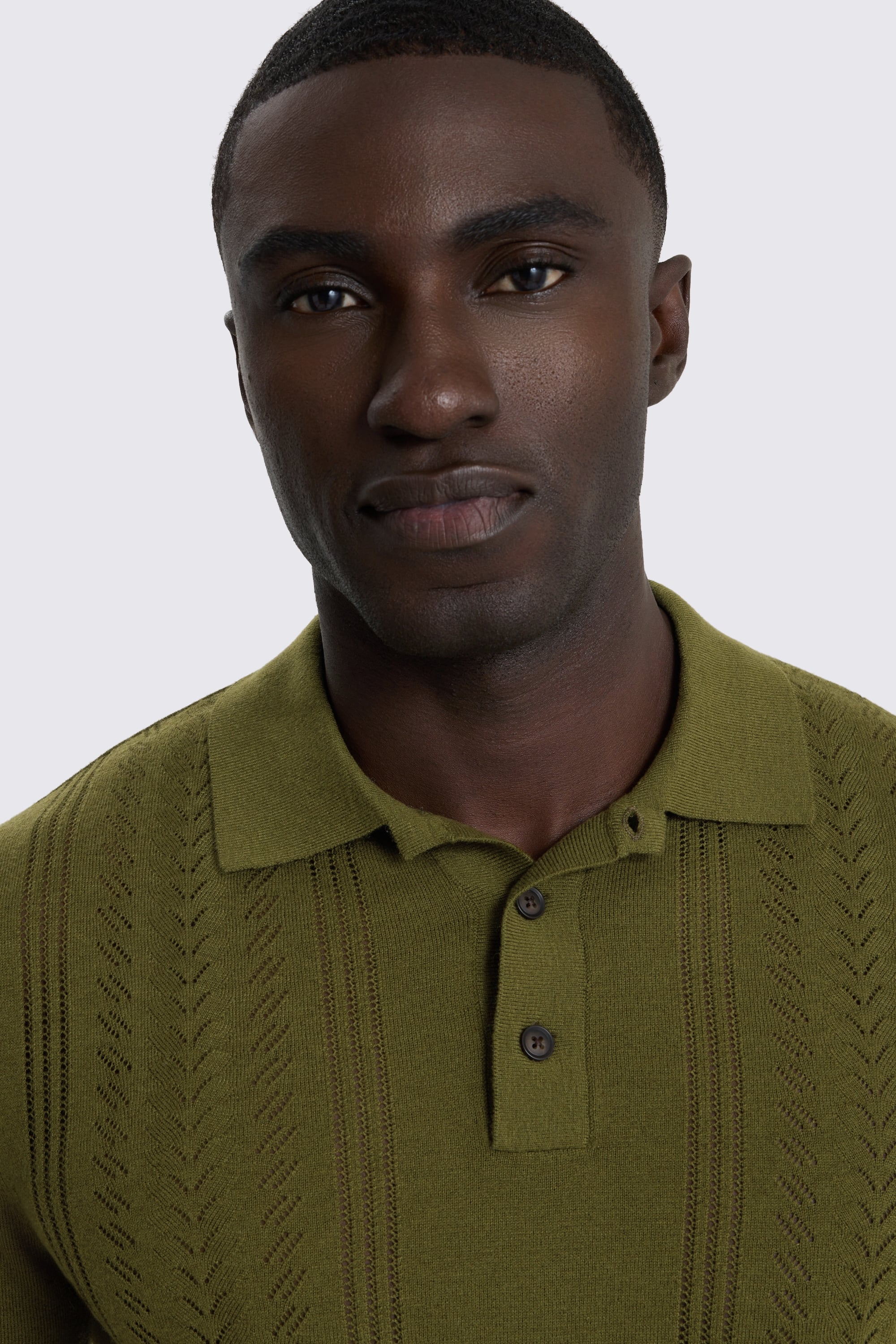 Olive Pointelle Polo Shirt