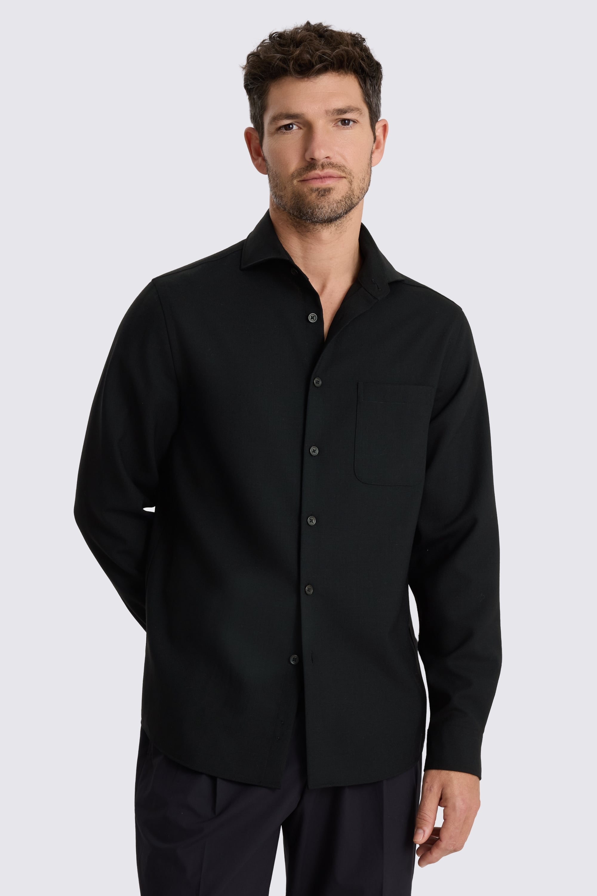 Black Tropical Wool Overshirt