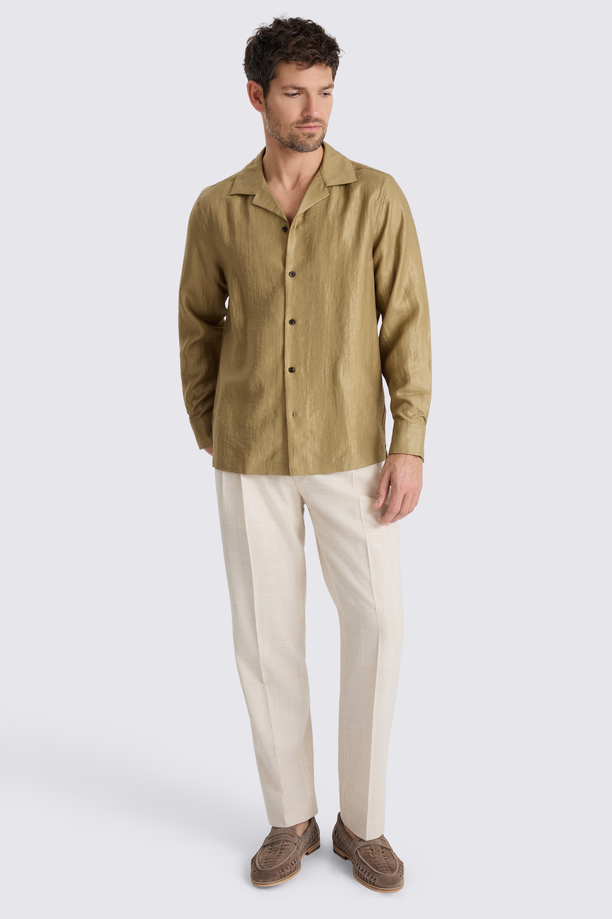 Khaki Metallic Cuban Collar Shirt