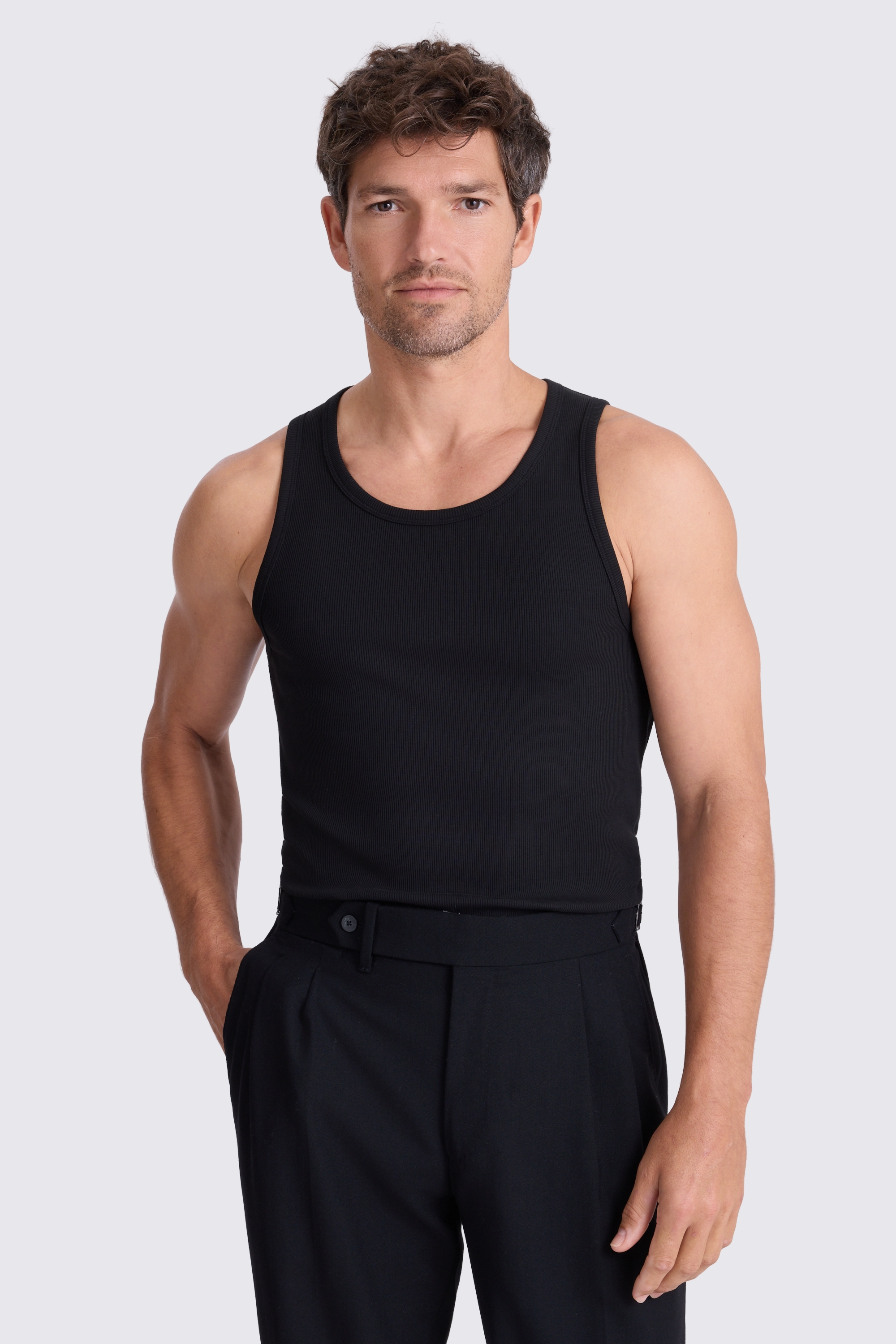 Black Ribbed Cotton Vest