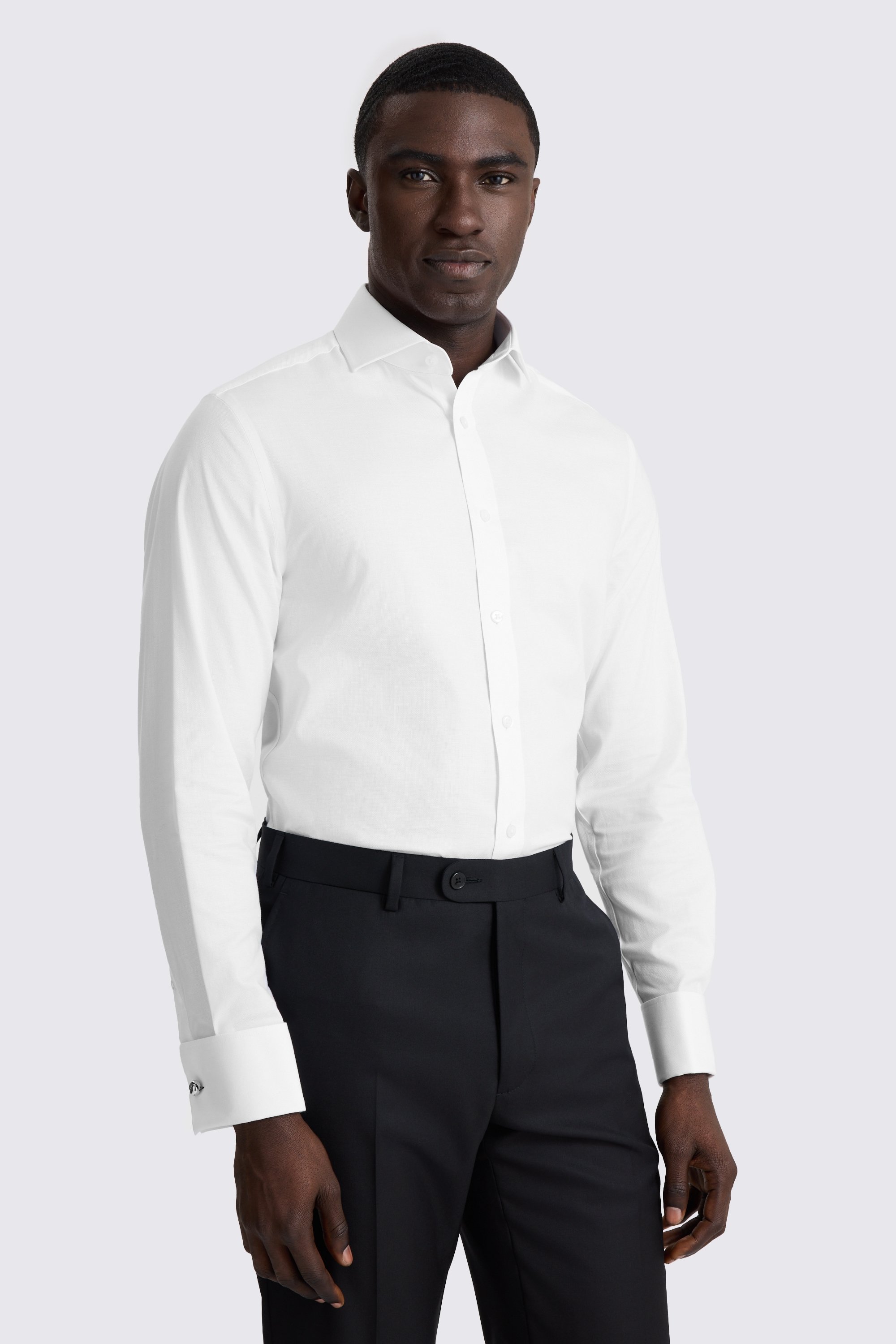 Tailored Fit White Dobby Stretch Shirt