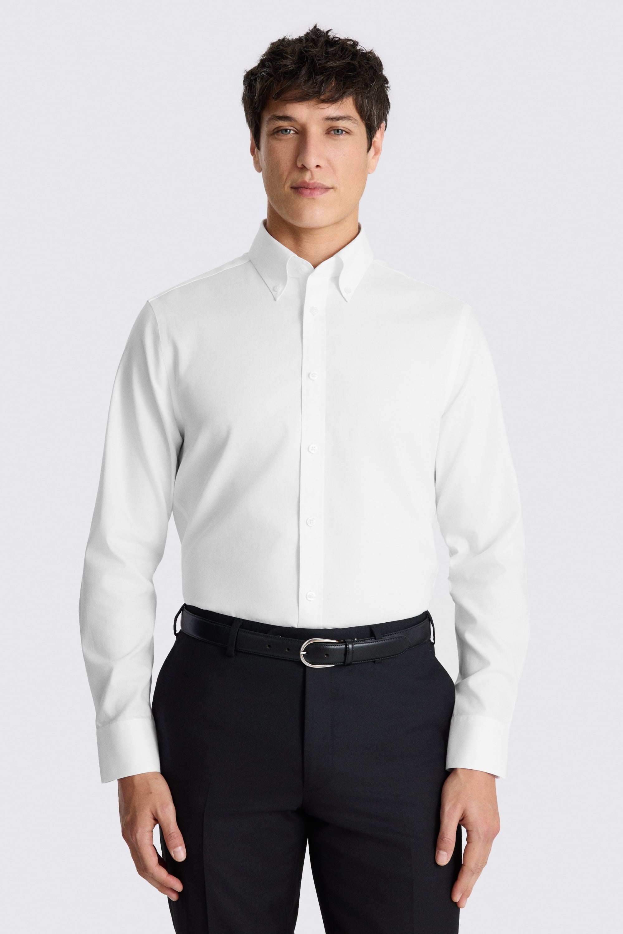 Tailored Fit White Stretch Contrast Shirt
