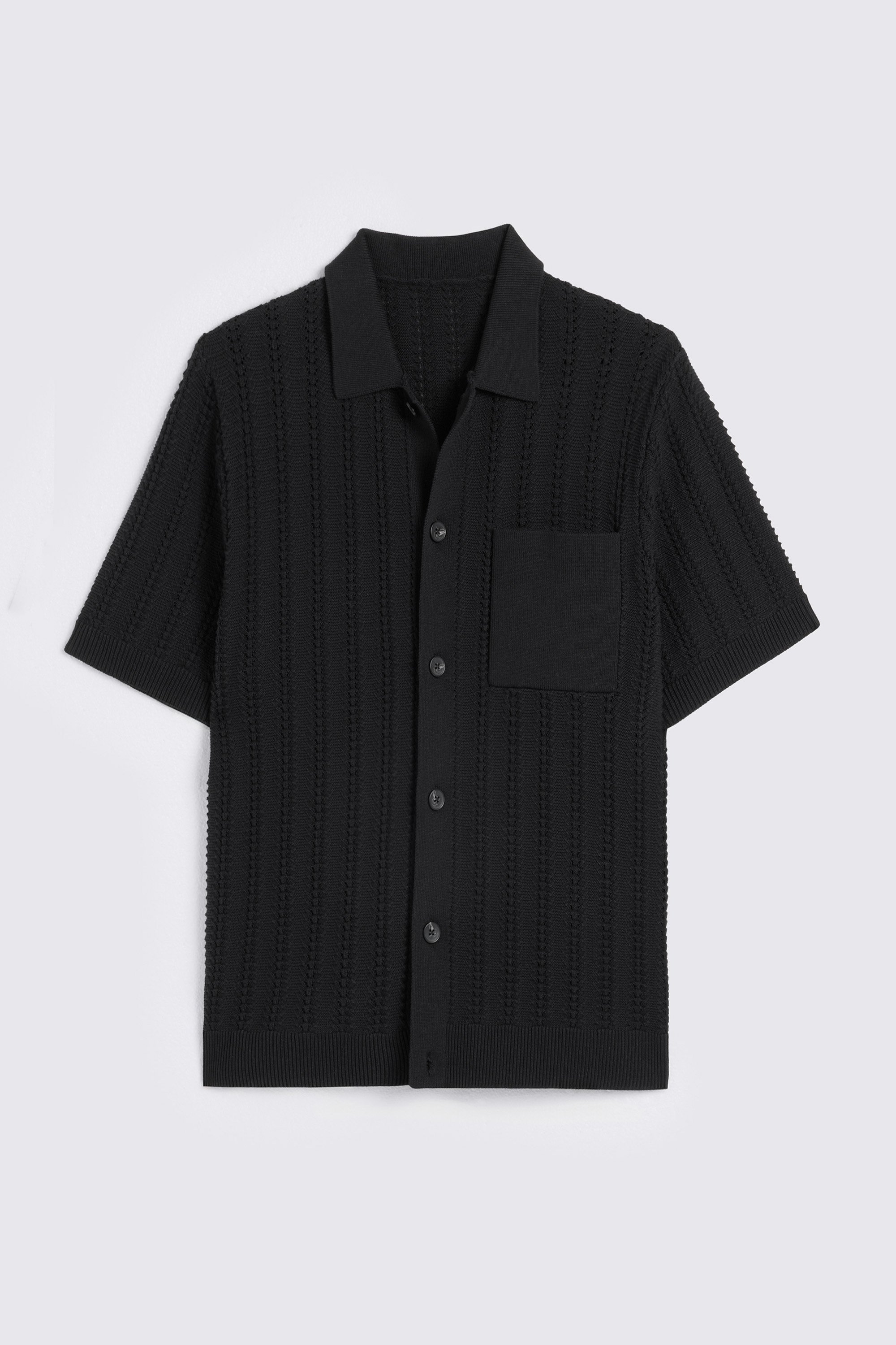 Black Chevron Pointelle Knitted Shirt