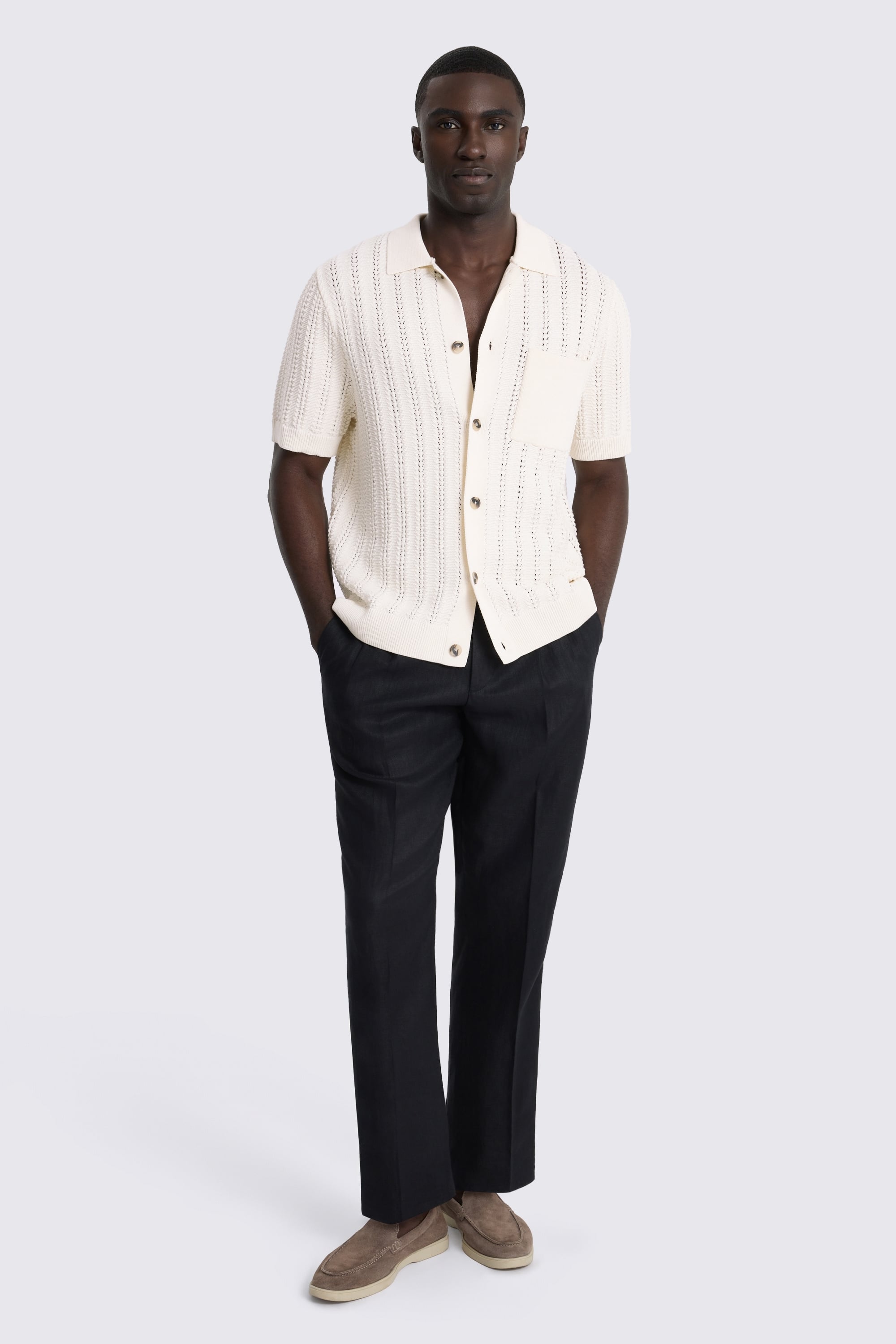 Off White Chevron Pointelle Cotton-blend Knitted Shirt