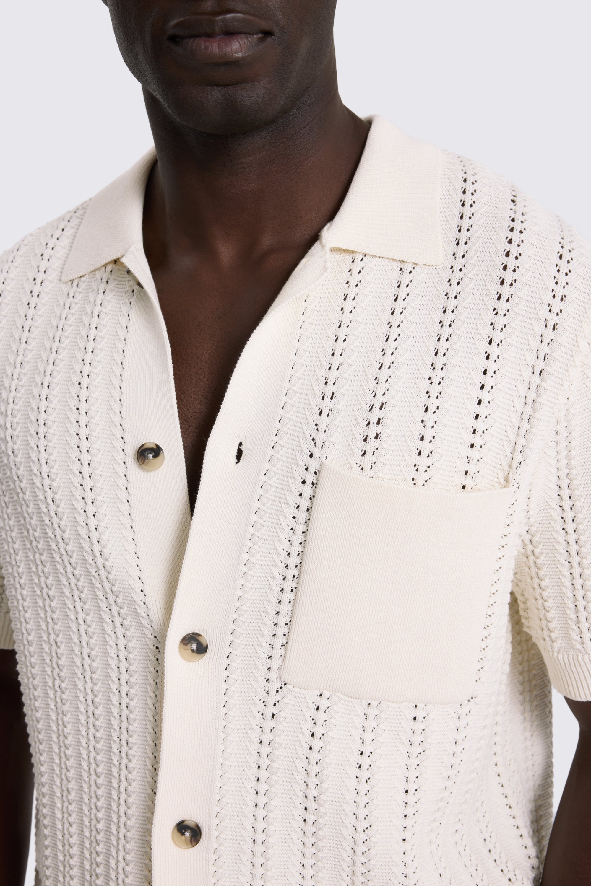 Off White Chevron Pointelle Cotton-blend Knitted Shirt