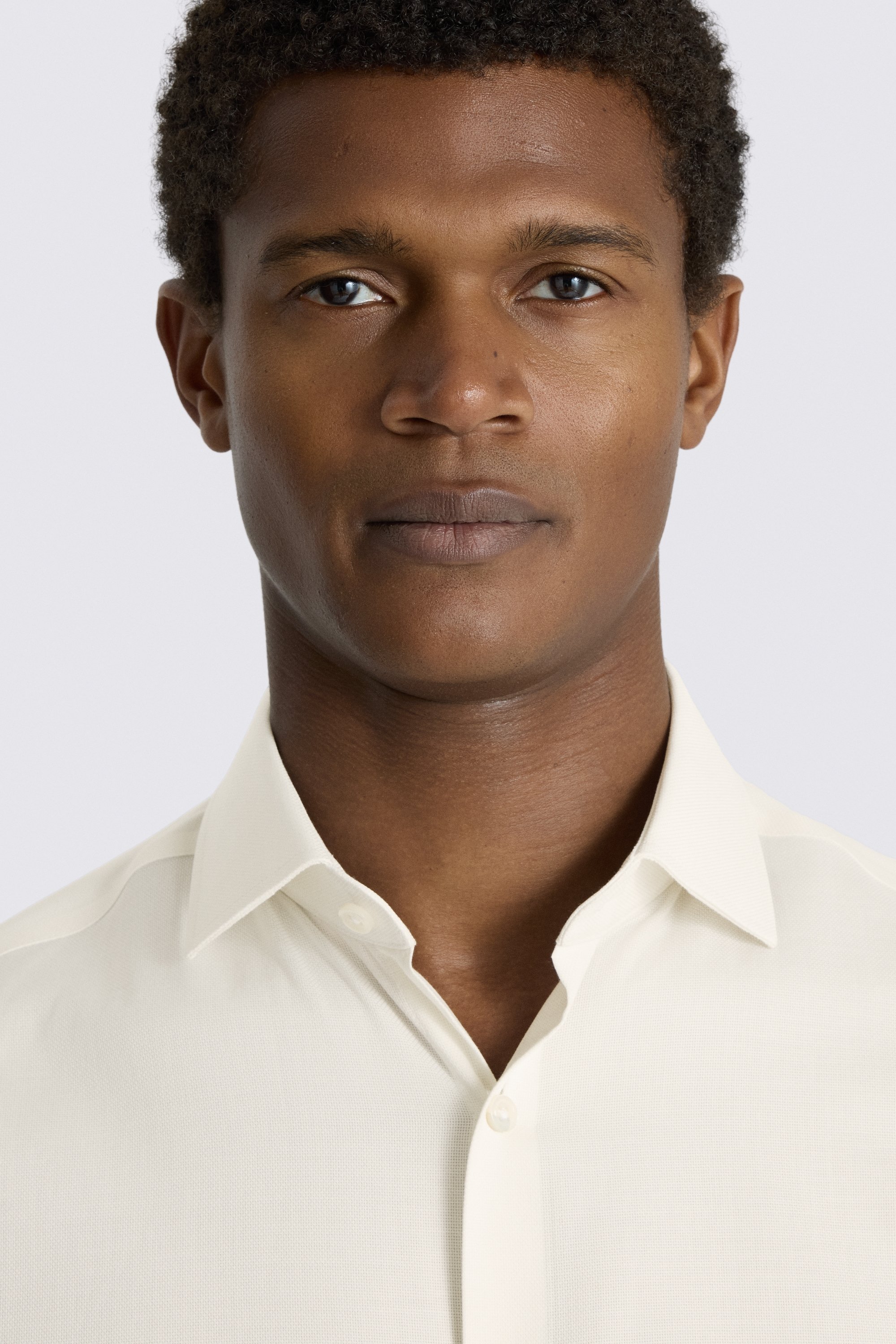 Slim Fit Off White Dobby Stretch Shirt