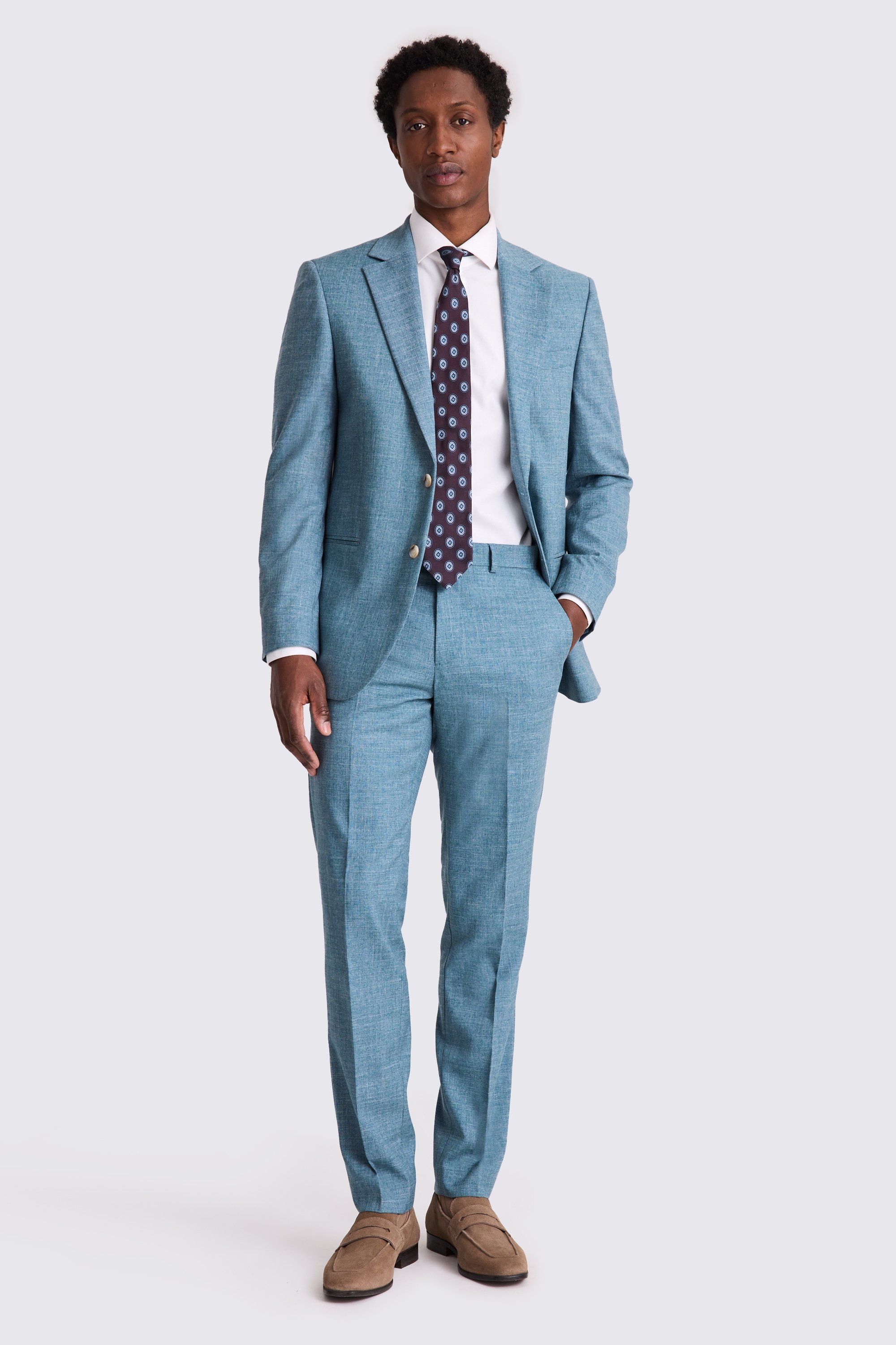Tailored Fit Teal Slub Suit