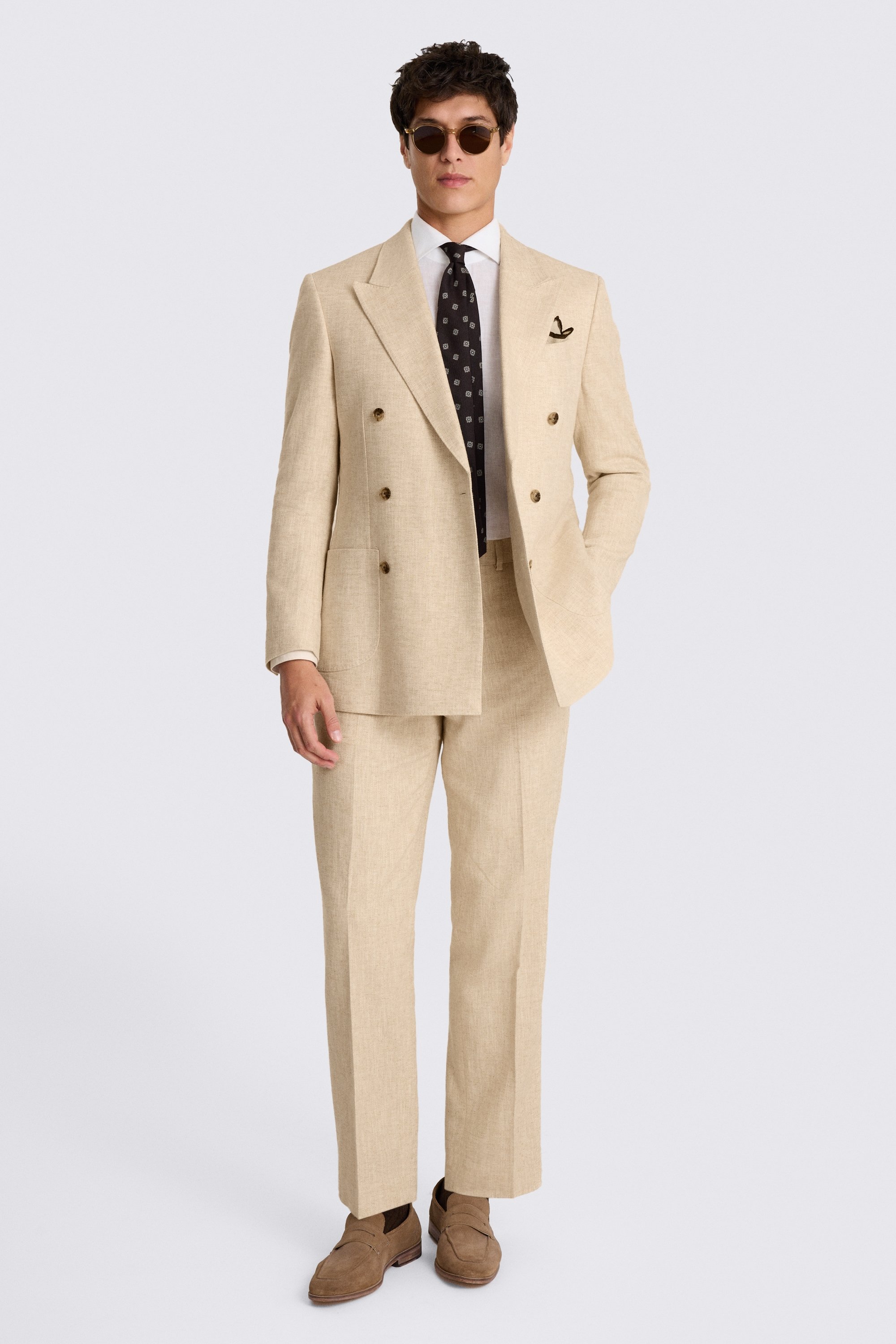 Relaxed Fit Ecru Twill Linen Cotton Suit