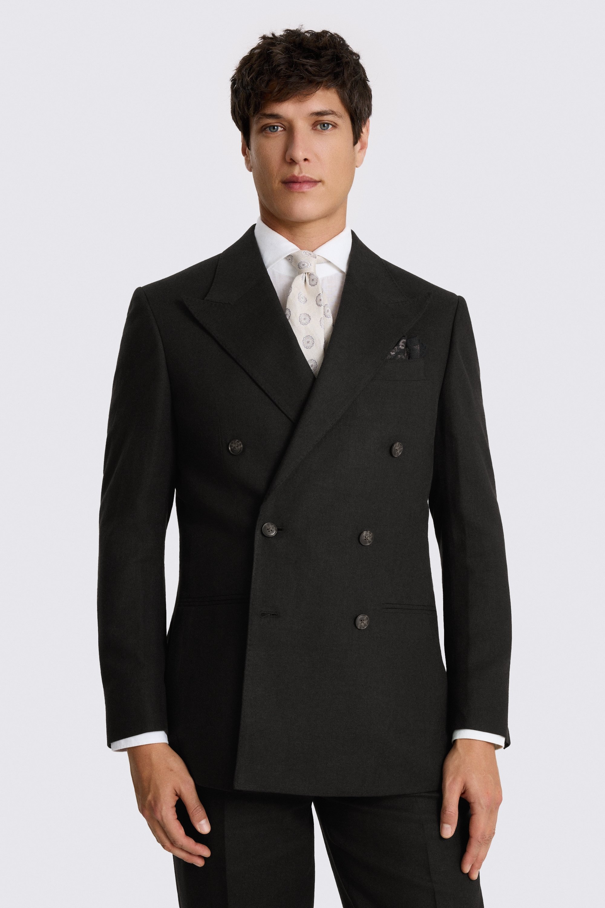 Relaxed Fit Black Twill Linen Cotton Suit