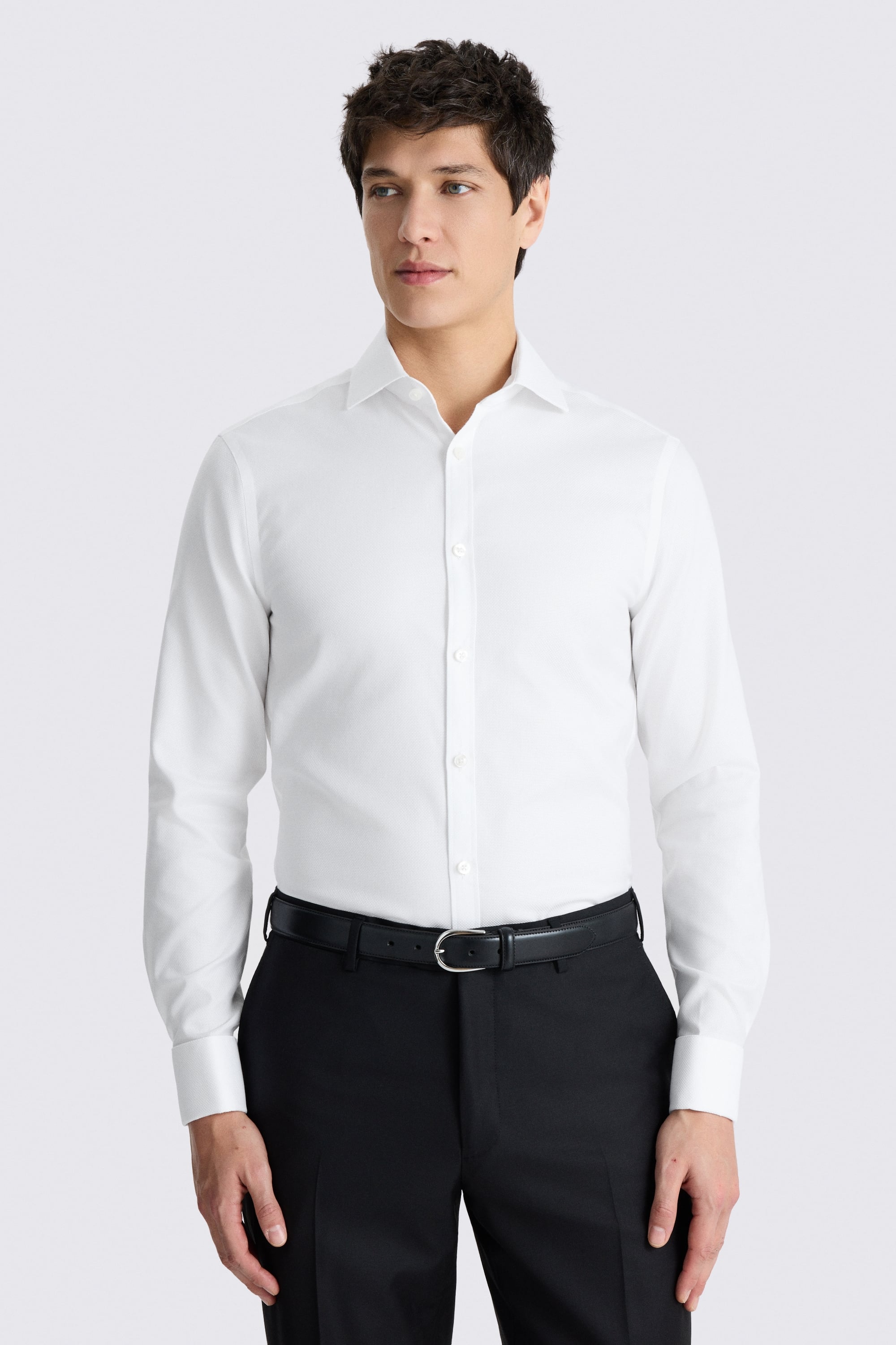 Slim Fit White Dobby Cotton Shirt