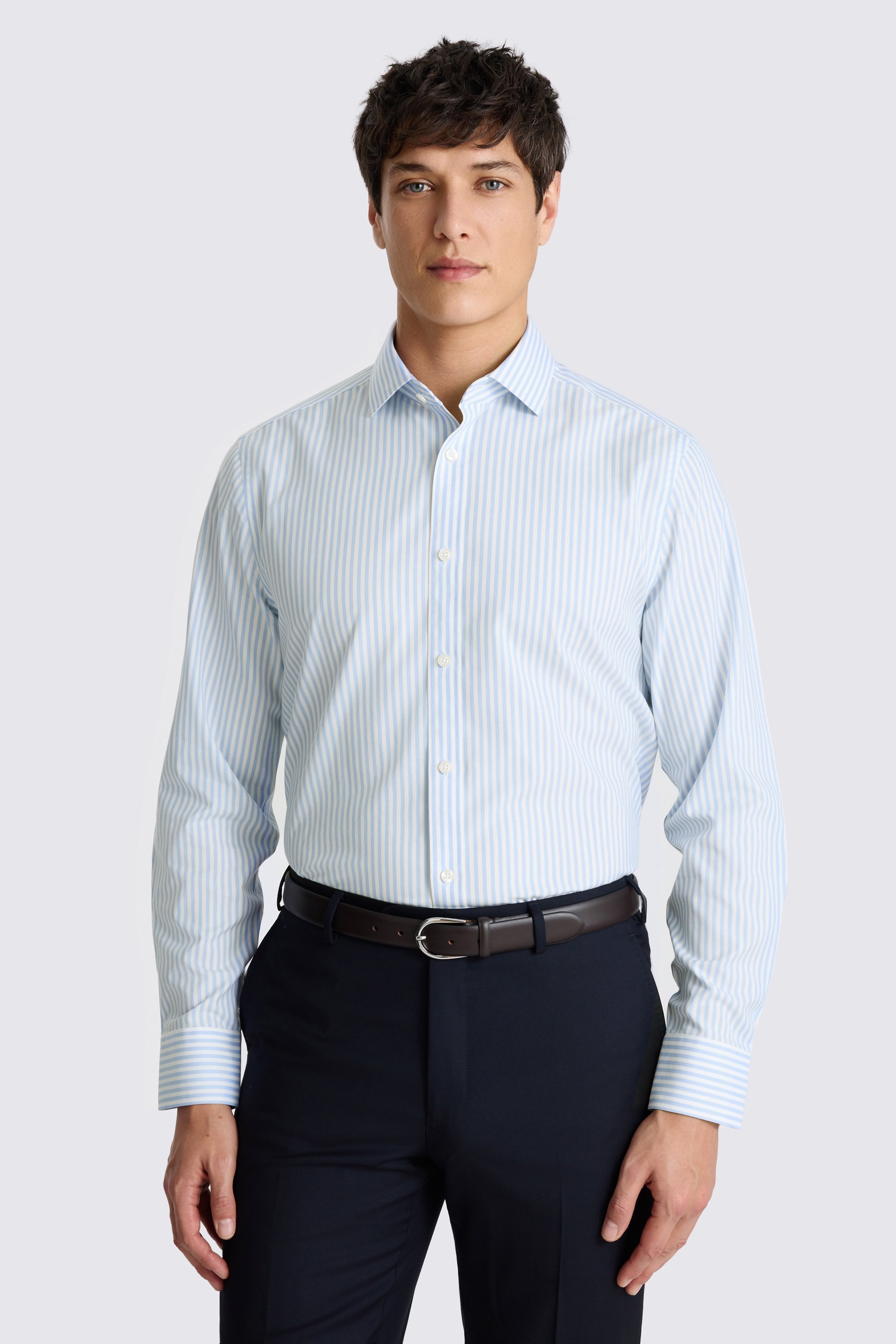 Tailored Fit Light Blue Bengal Stripe Non Iron Shirt