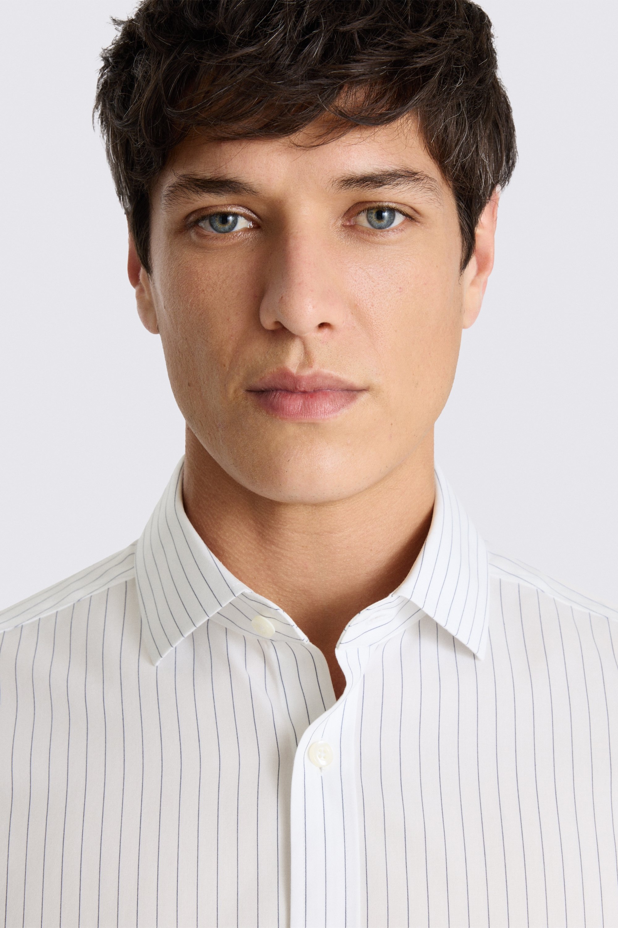 Tailored Fit Navy Wide Stripe Non Iron Shirt