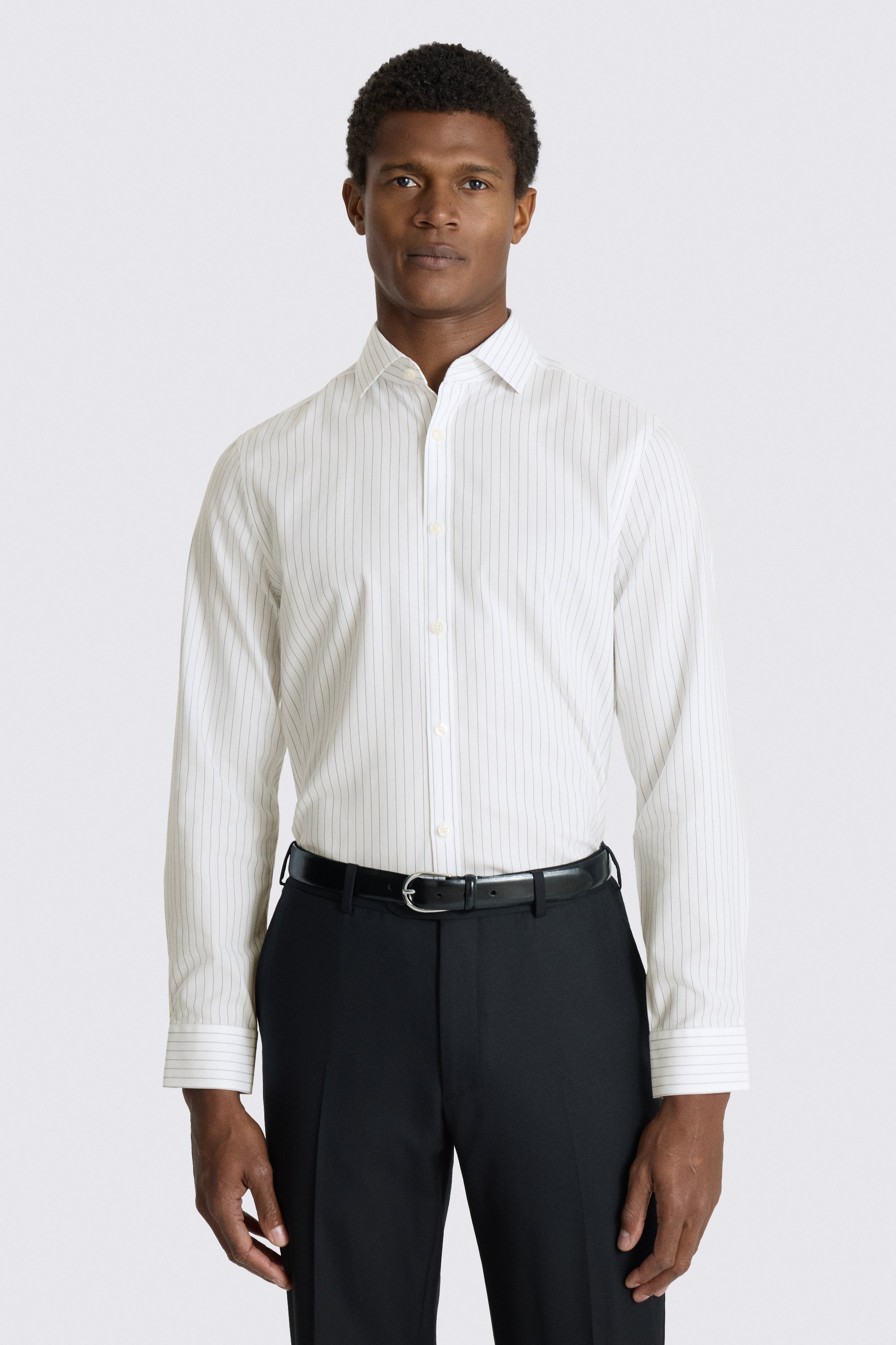 Slim Fit Navy Wide Stripe Non Iron Shirt