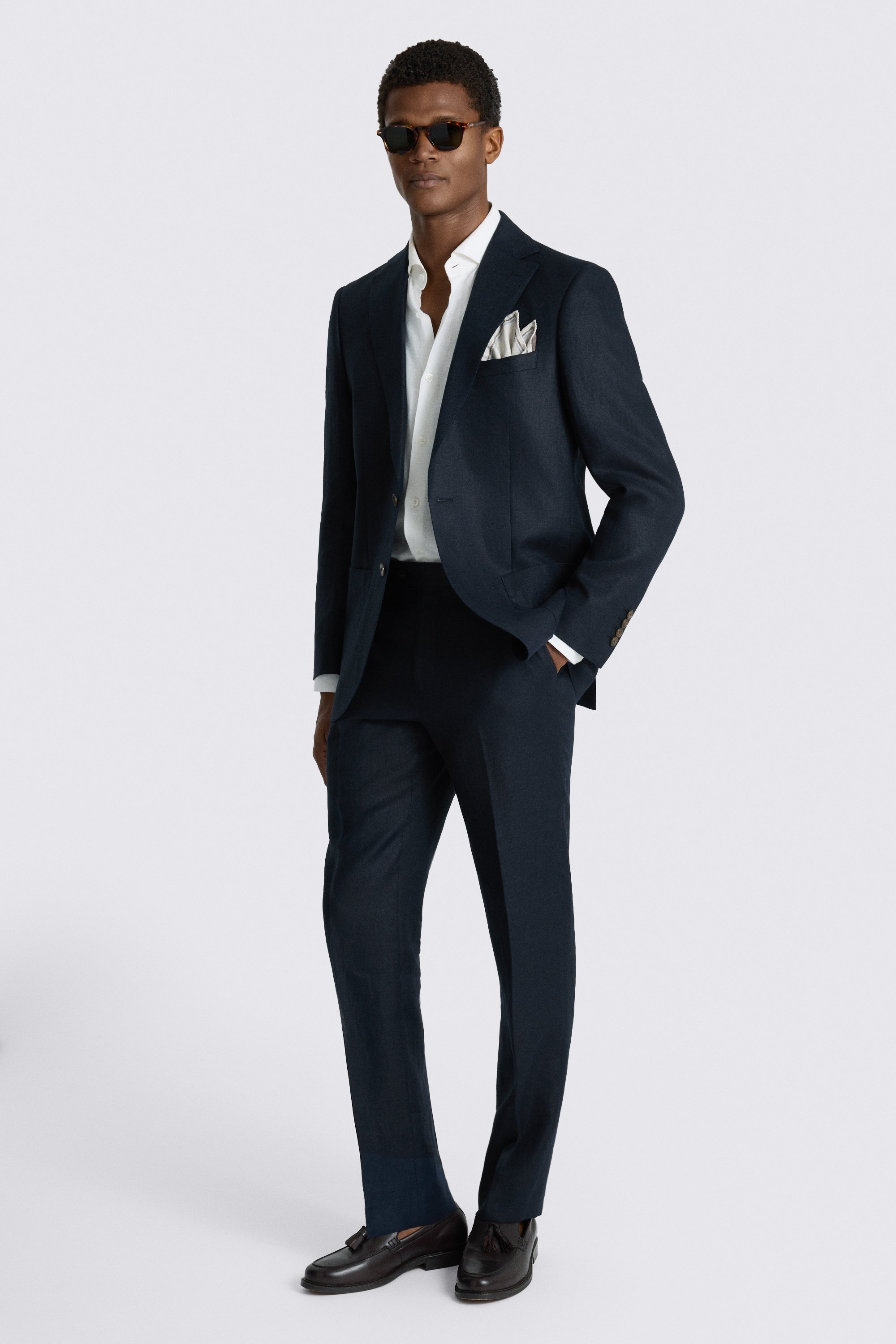 Regular Fit Navy Twill Linen Suit