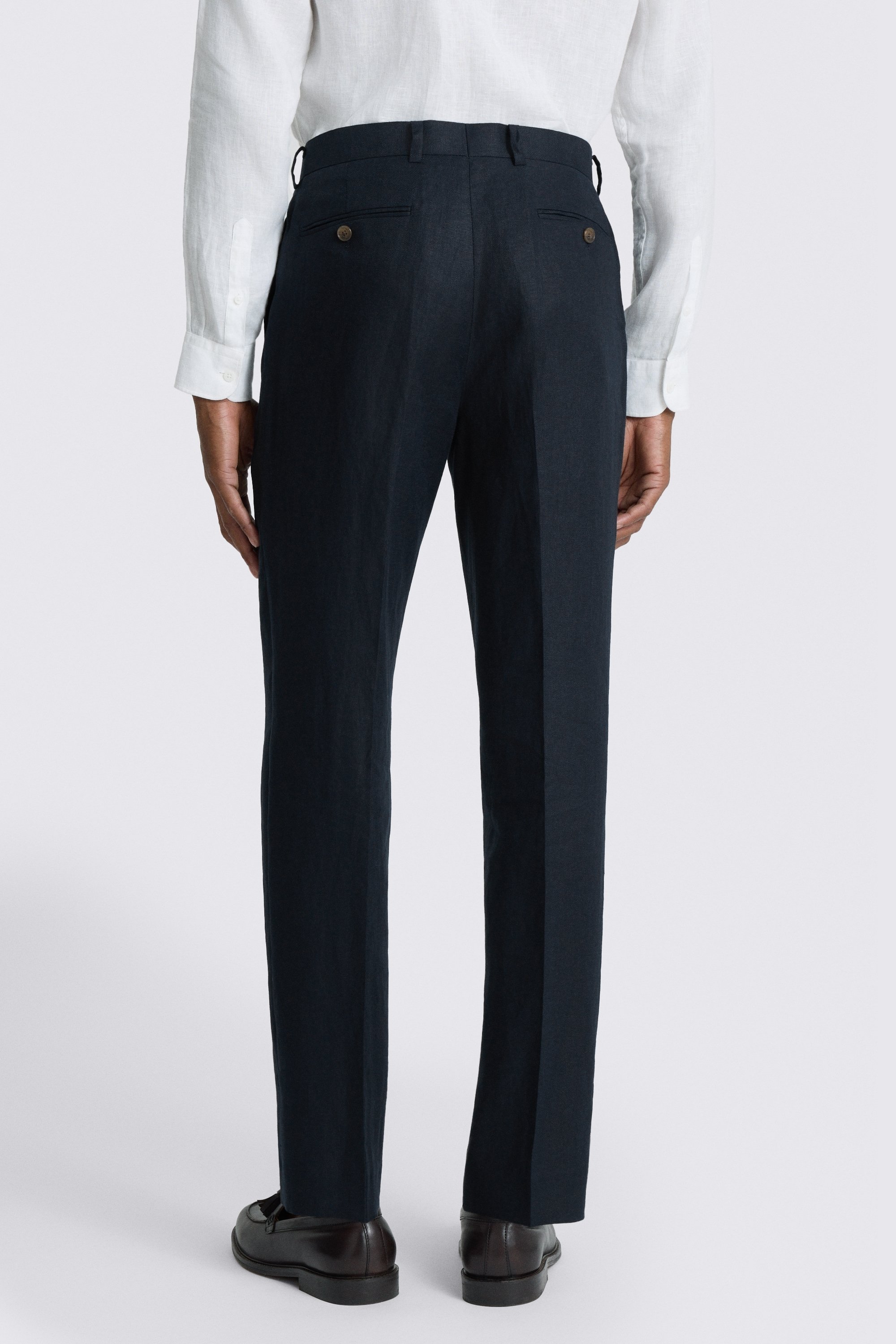 Regular Fit Navy Twill Linen Trouser