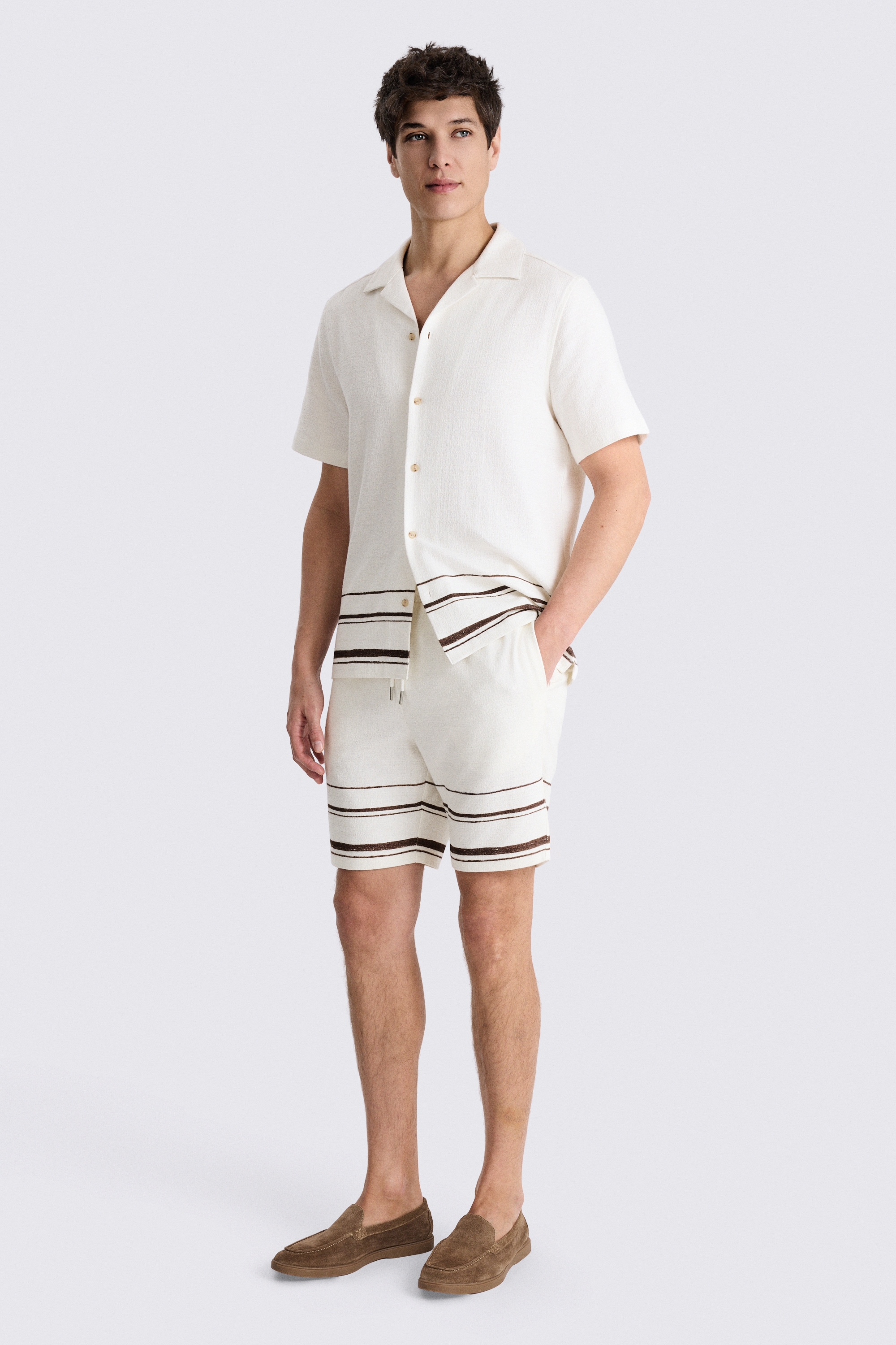 White Brown Stripe Cotton Shorts