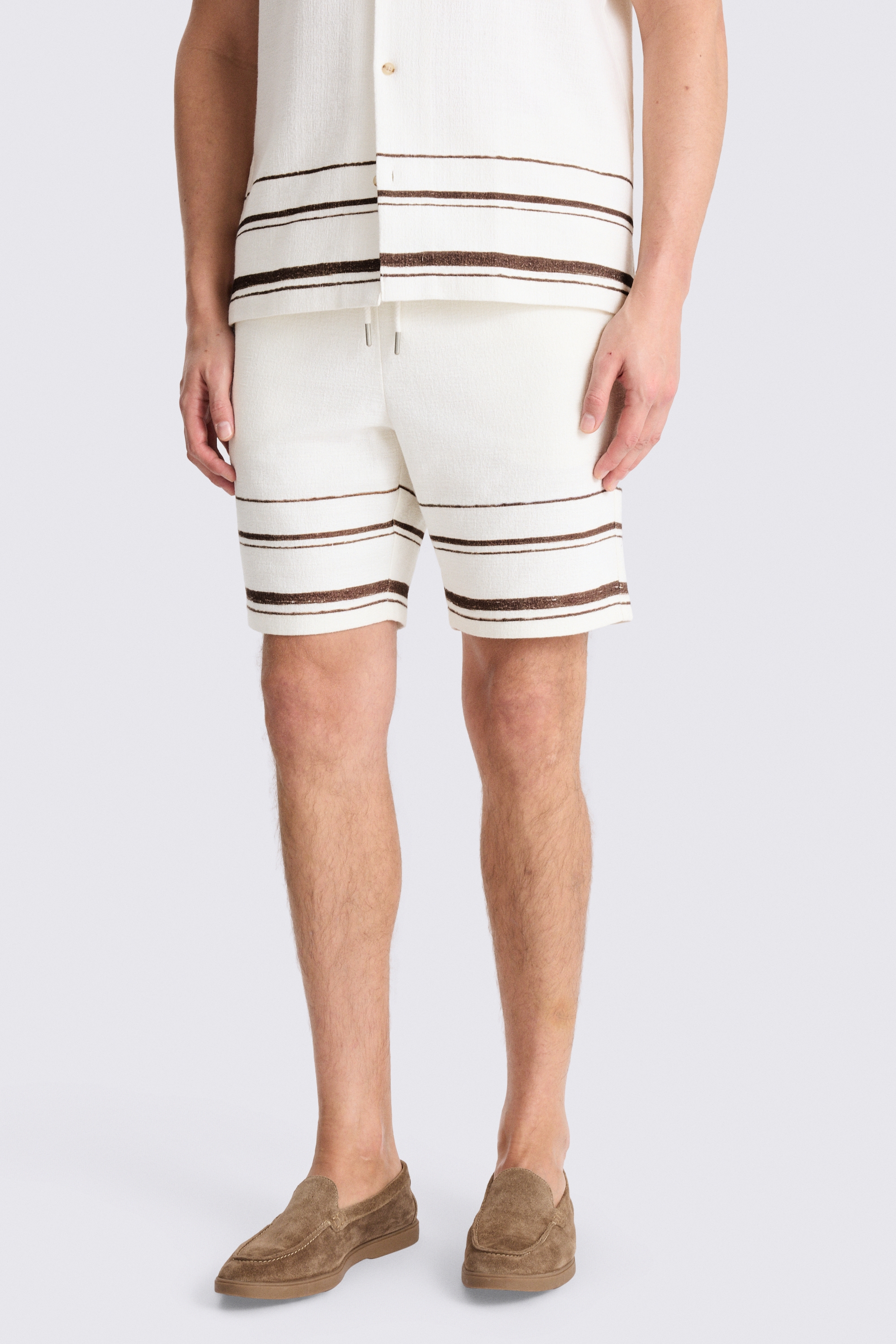 White Brown Stripe Cotton Shorts
