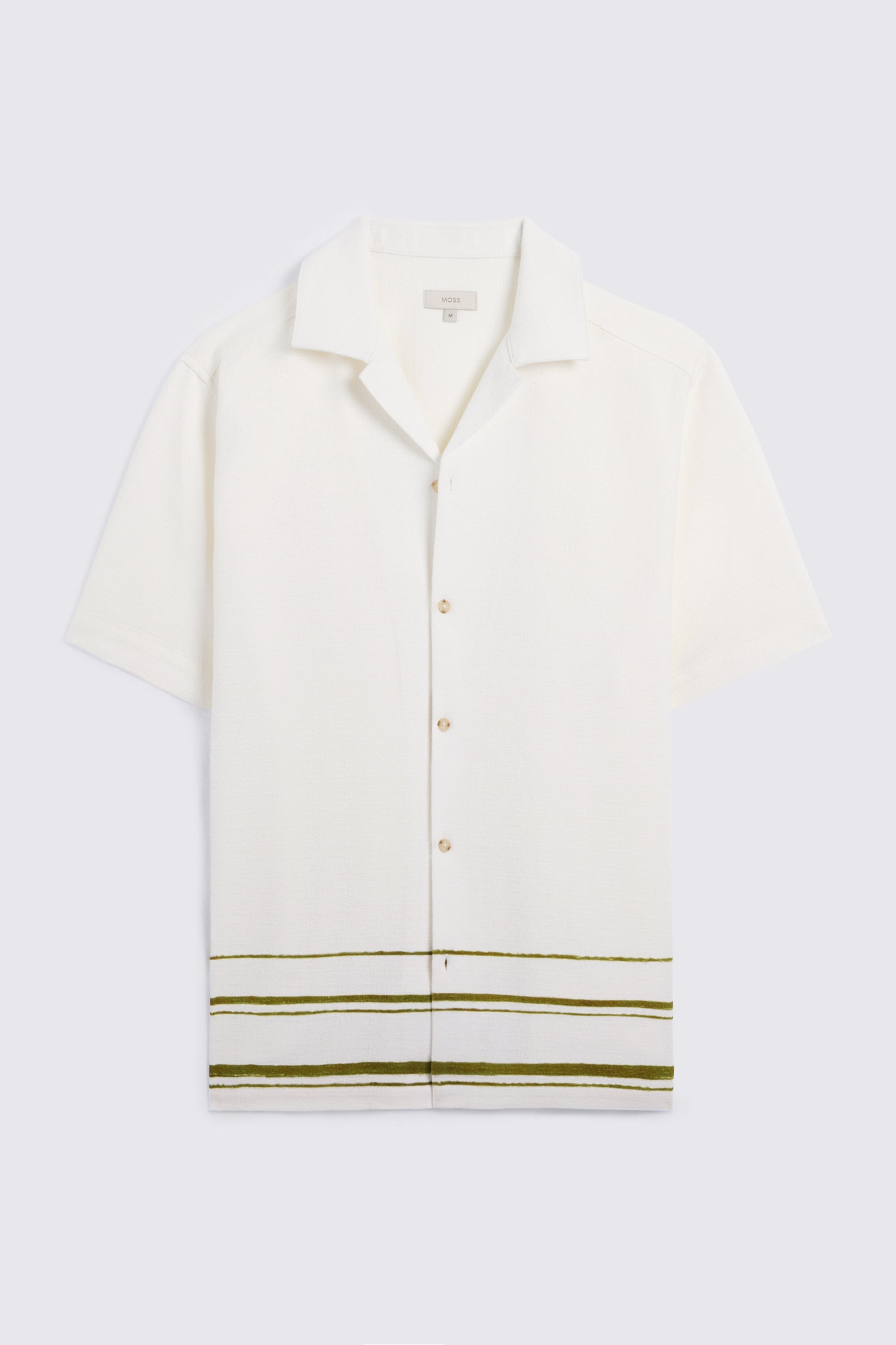 Olive Stripe Cotton Cuban Collar Shirt