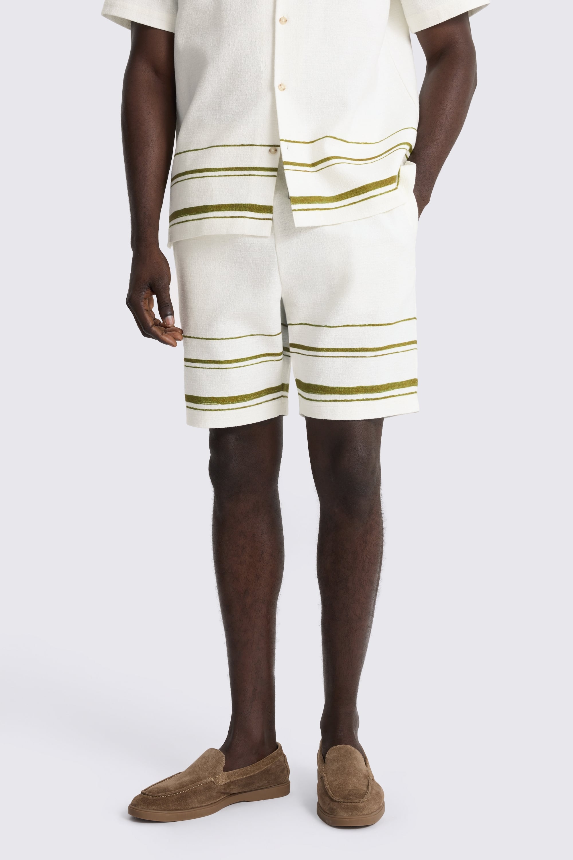 Olive Stripe Cotton Shorts