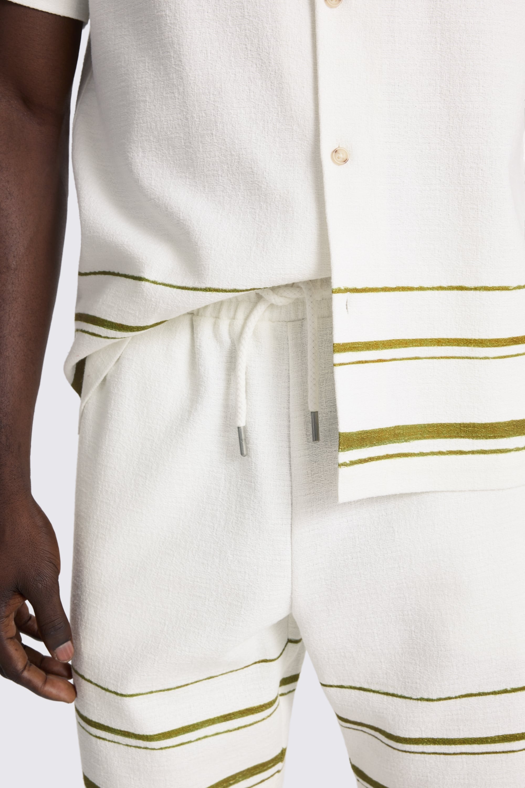 Olive Stripe Cotton Shorts