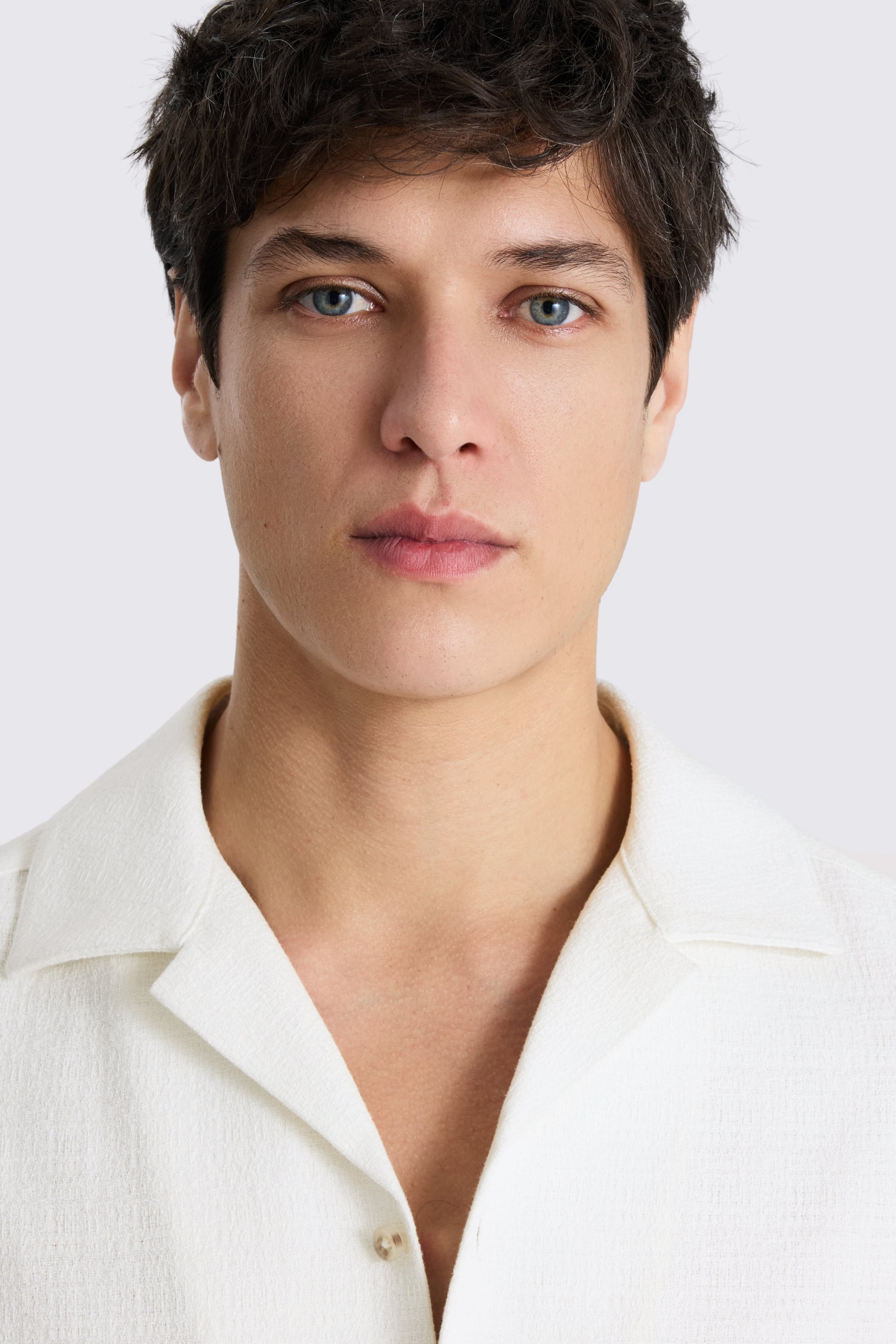 Navy & Khaki Stripe Cotton Cuban Collar Shirt