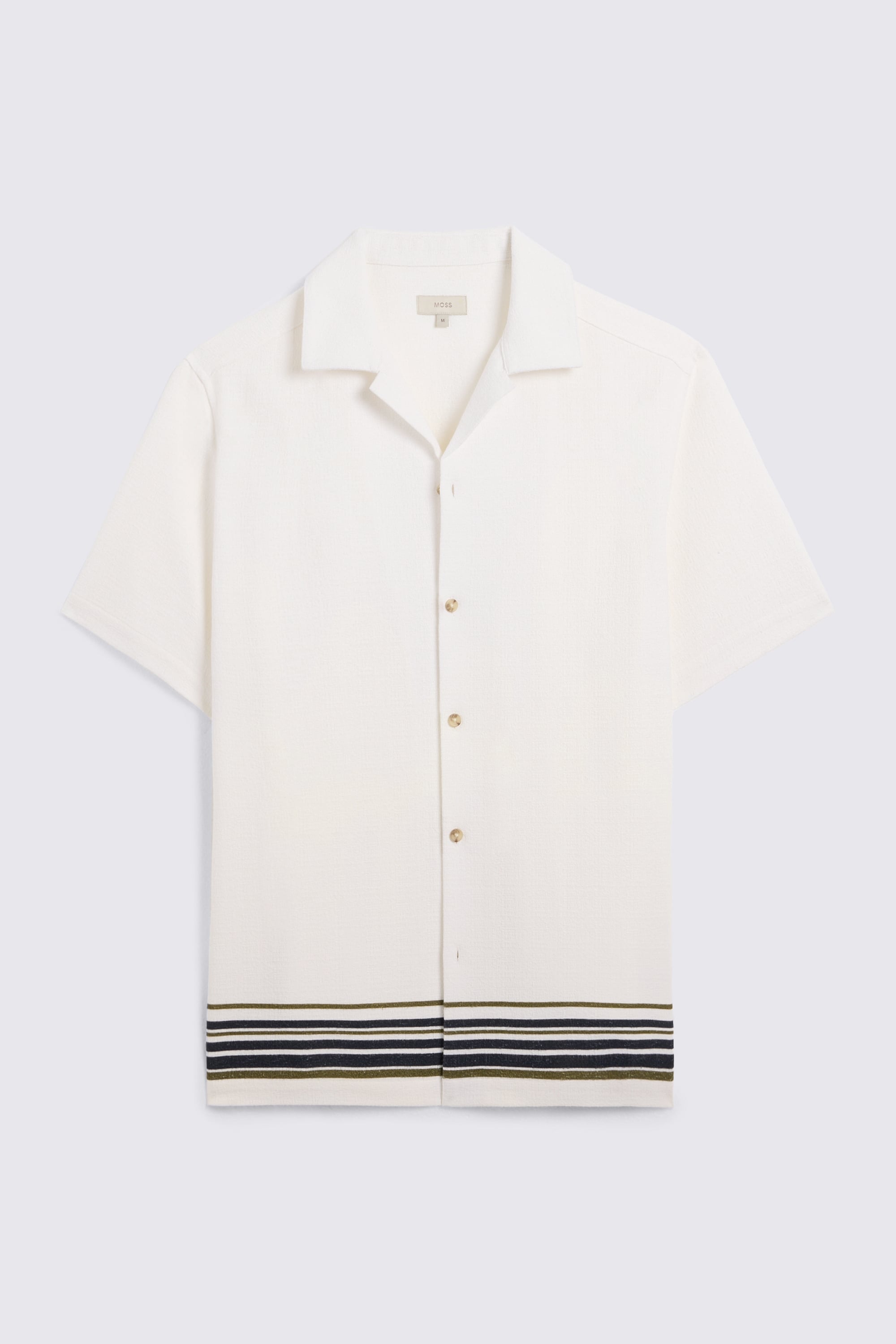 Navy & Khaki Stripe Cotton Cuban Collar Shirt