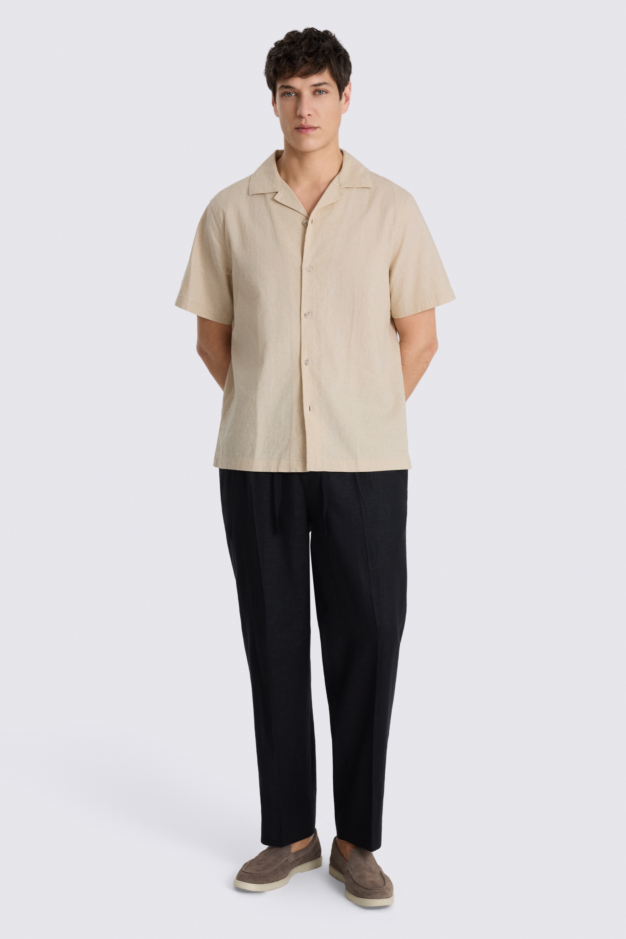 Neutral Cotton Linen Cuban Shirt