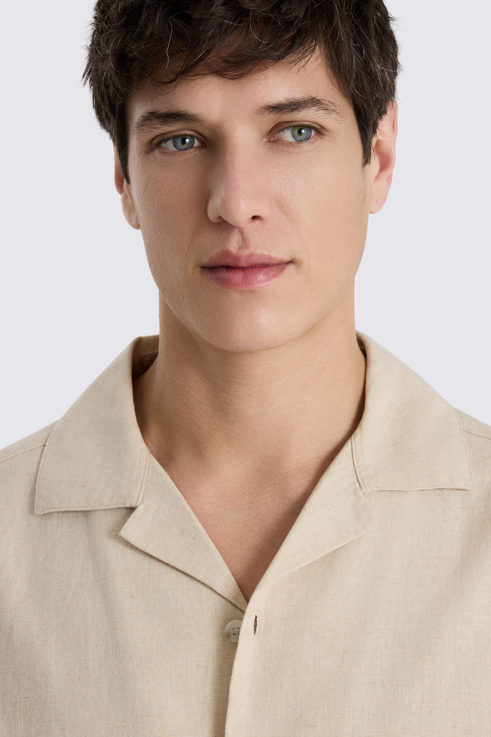 Neutral Cotton Linen Cuban Shirt