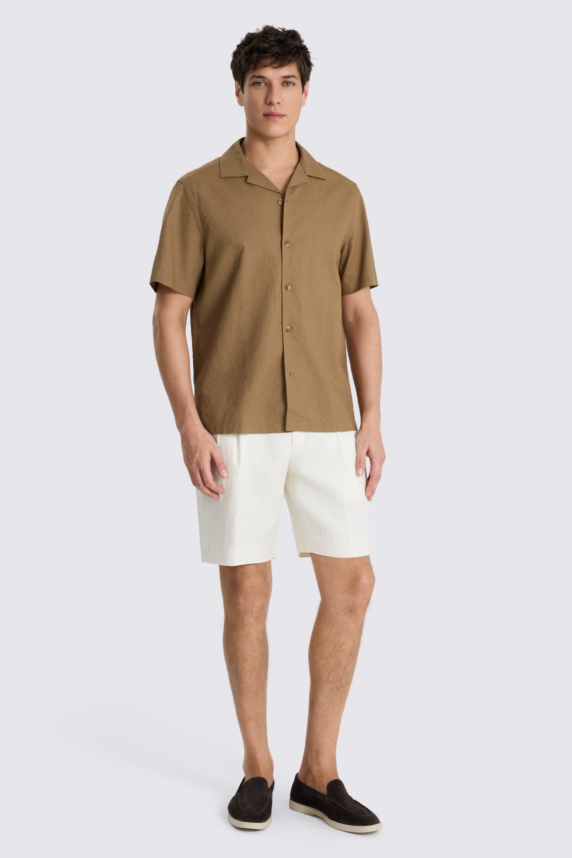 Dark Taupe Cotton Linen Cuban Shirt