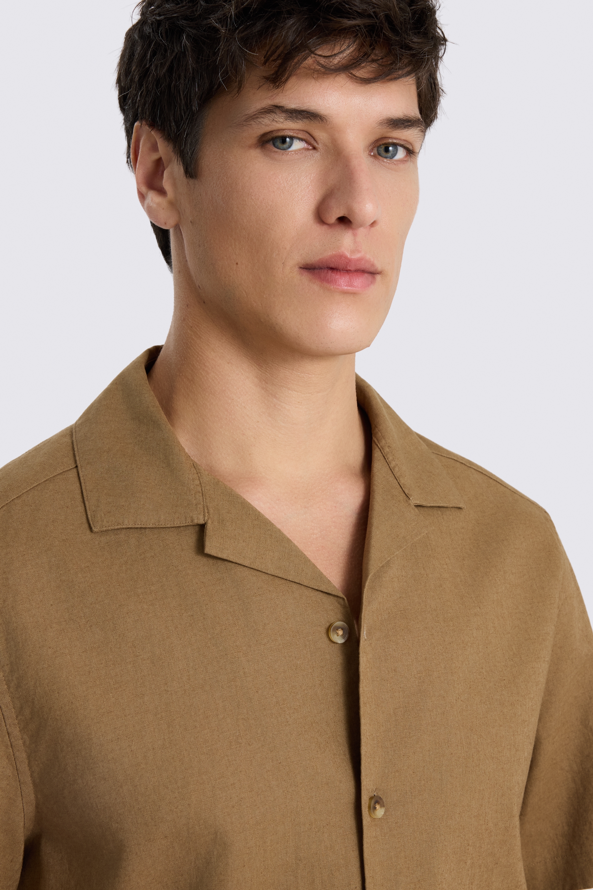 Dark Taupe Cotton Linen Cuban Shirt