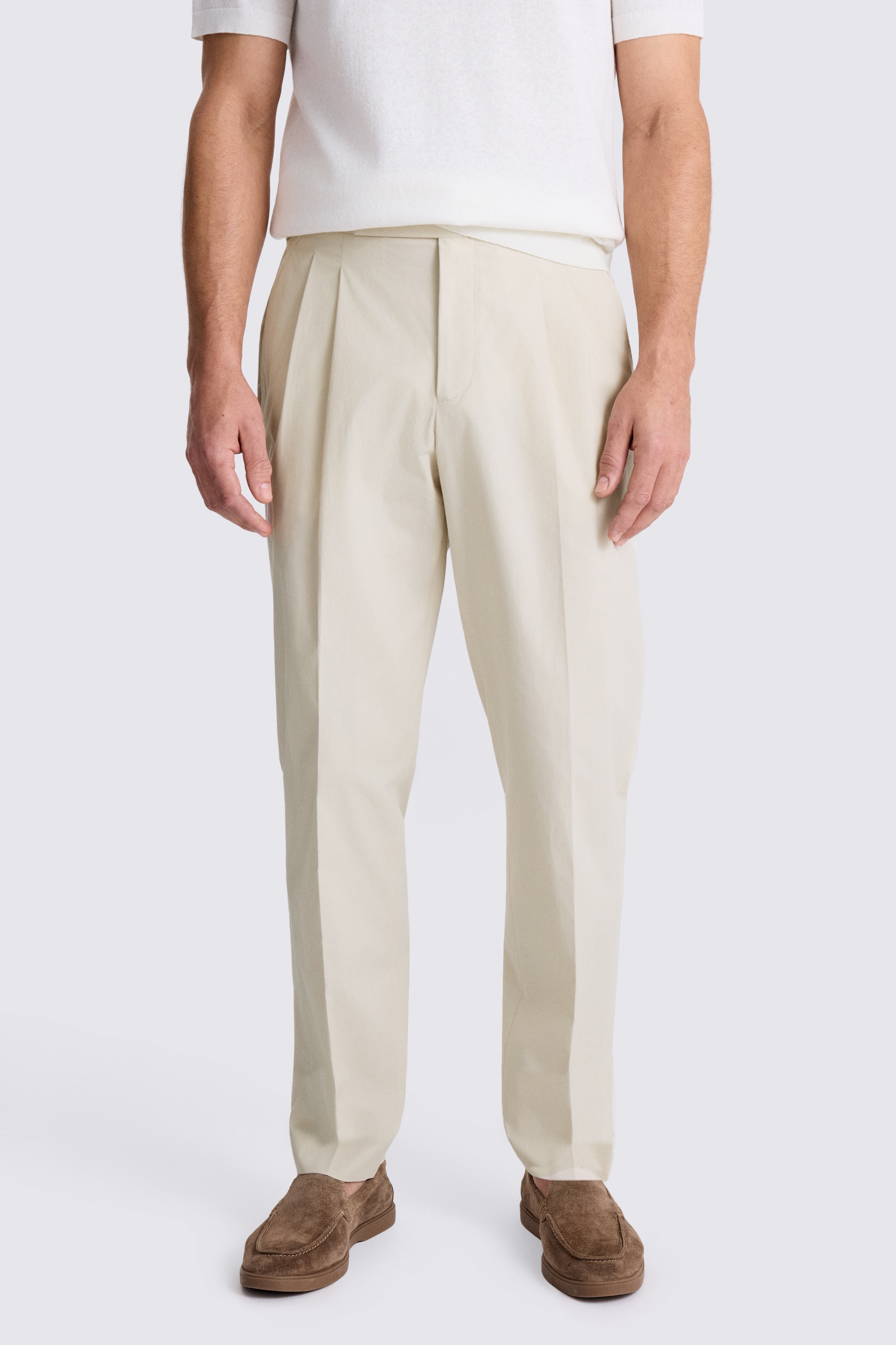 Light Camel Cotton Pleated Trouser 