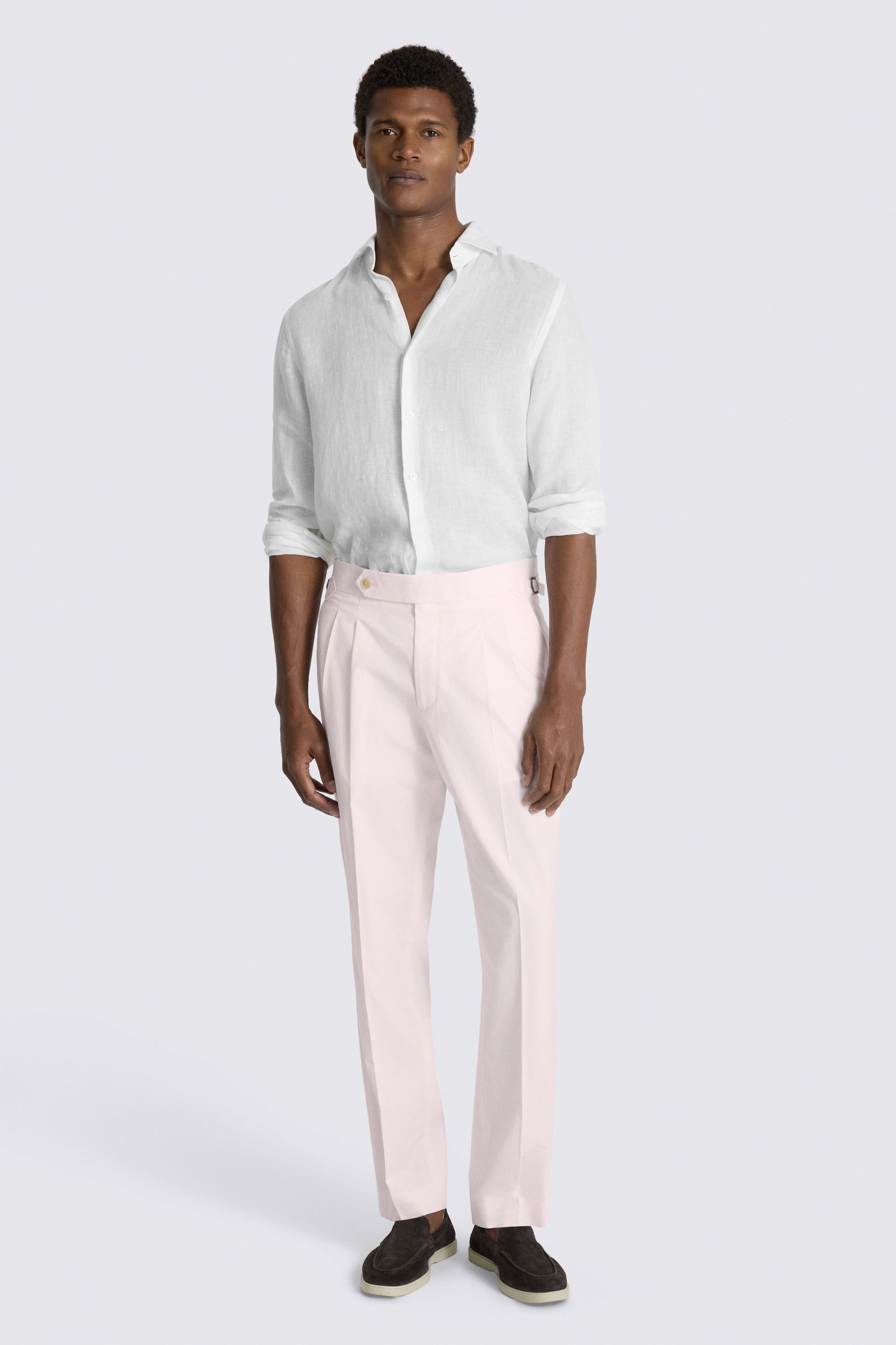 Pale Pink Cotton Pleated Trouser 