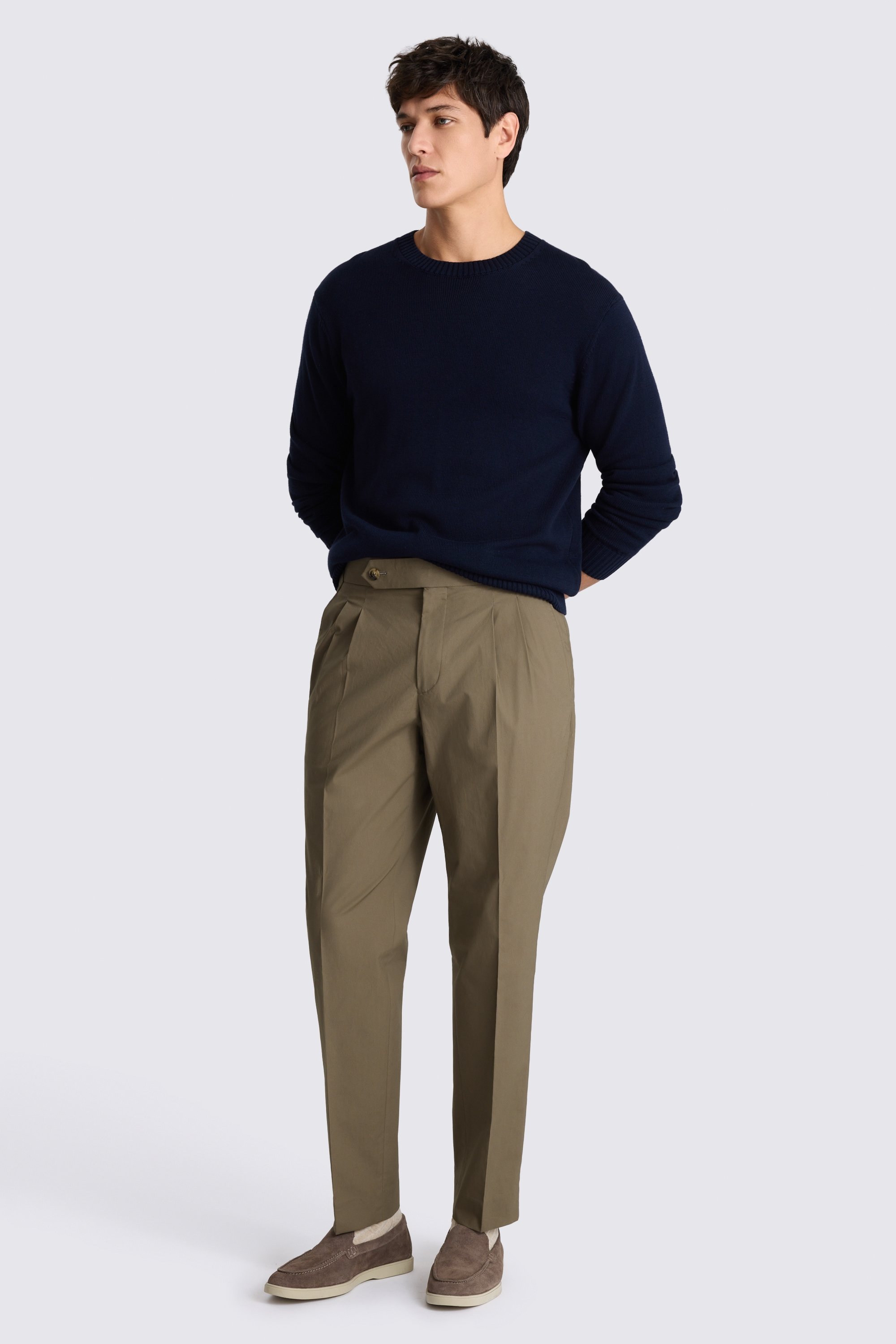 Taupe Cotton Pleated Pant 