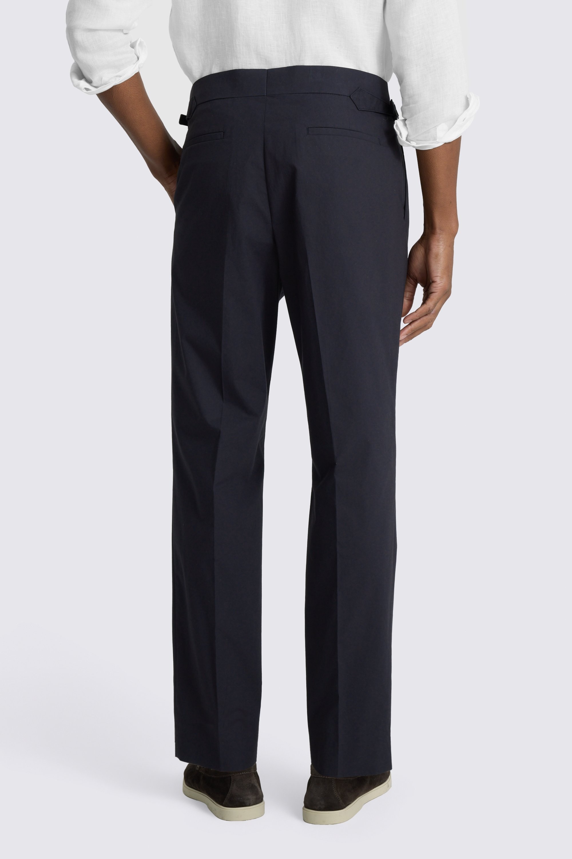 Navy Cotton Pleated Trousers