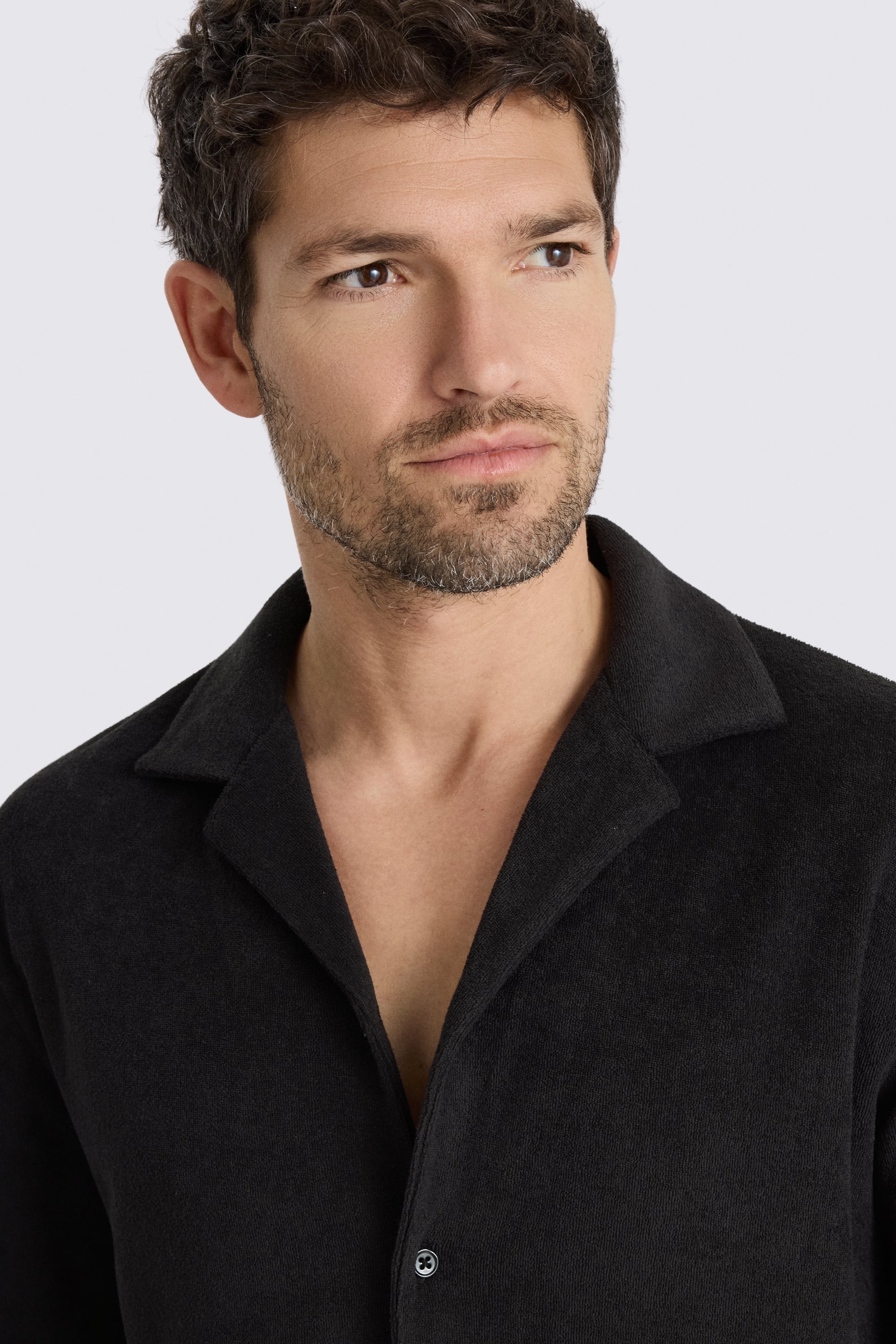 Black Terry Towelling Button Through Shirt